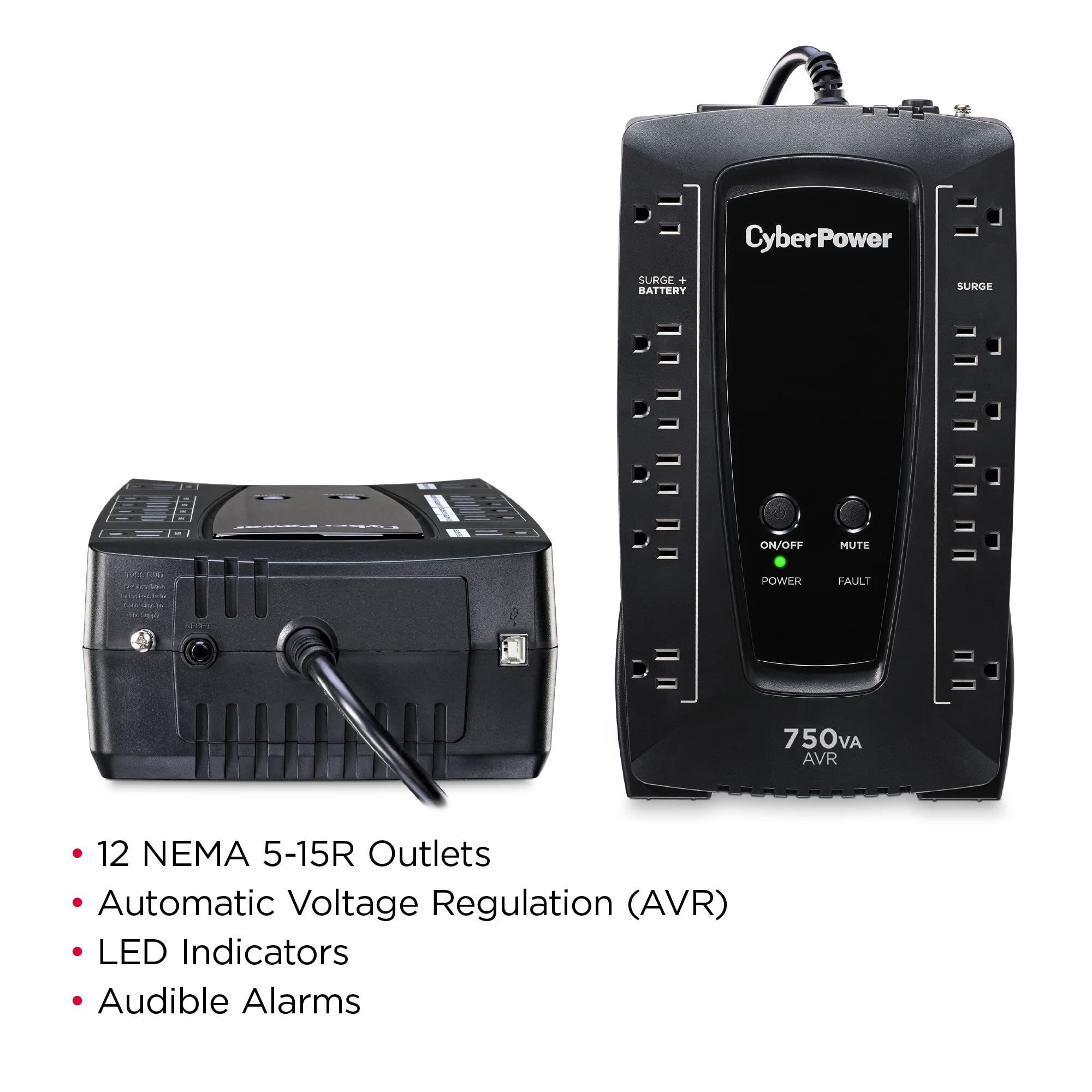 Cyberpower Avrg750U Avr Ups System, 750Va/450W, 12 Outlets, Compact