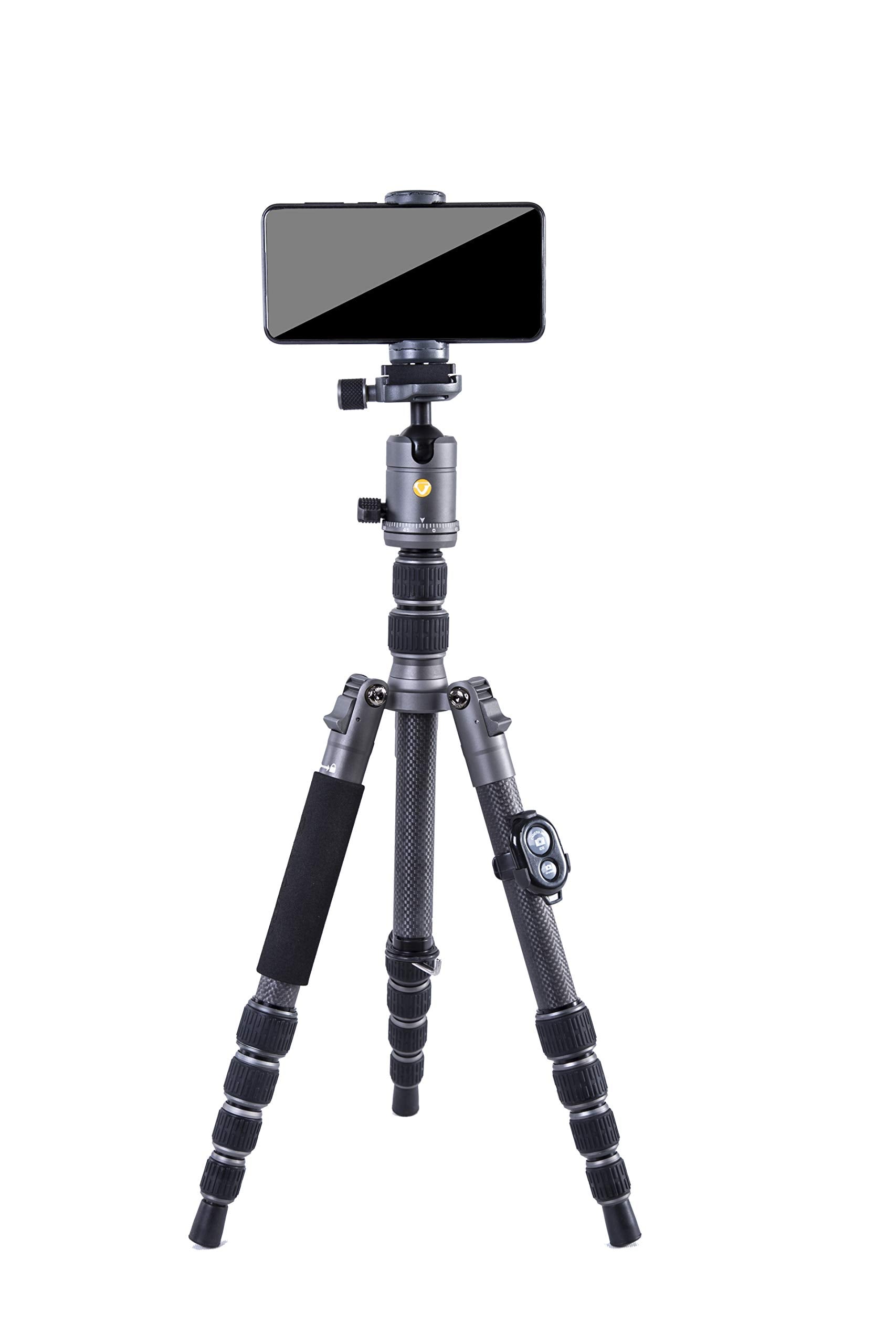 Vanguard Veo3Go235Cb Compact Carbon Fiber Travel Tripod With Ball Head, Monopod Option, Smart Phone Holder And Bluetooth Remote