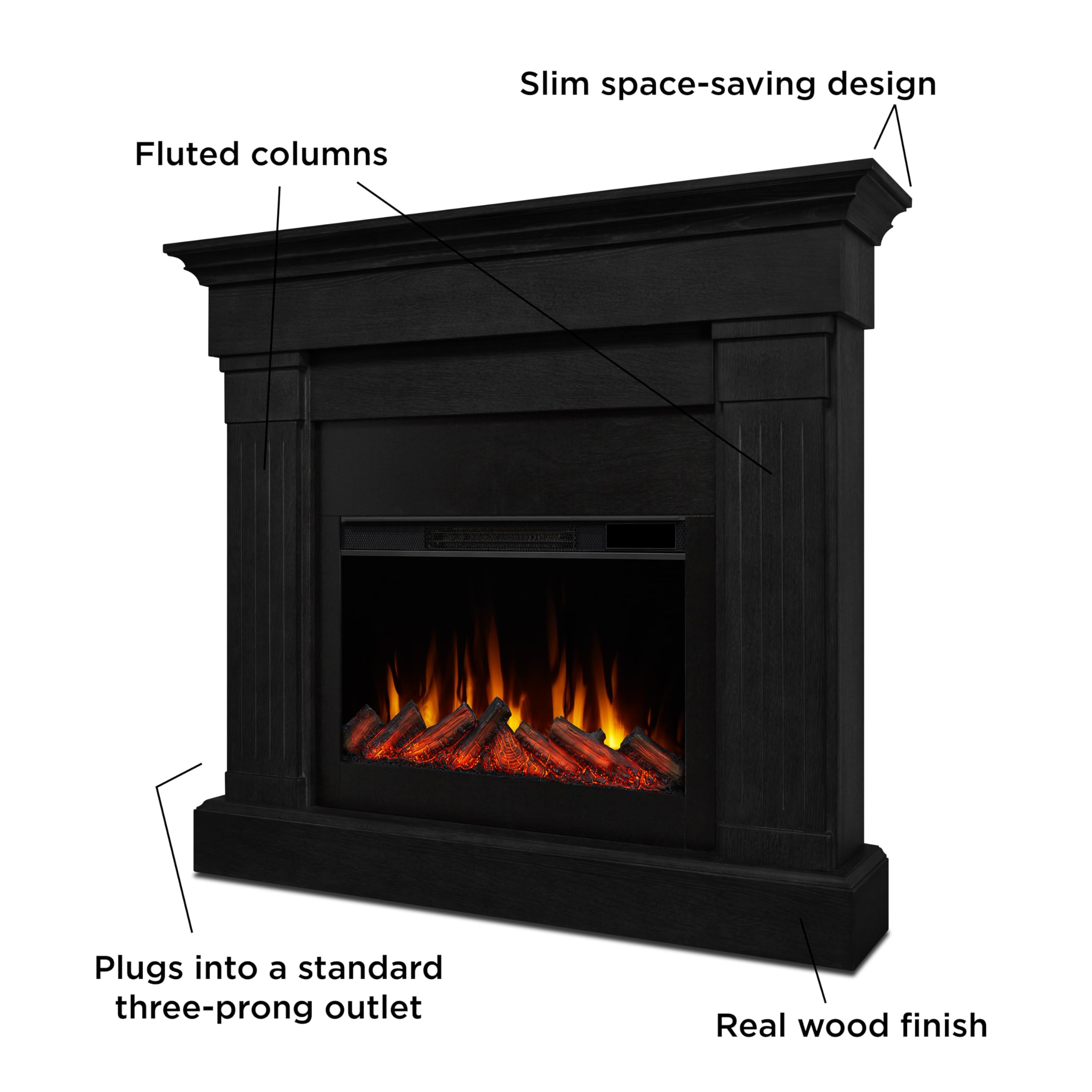 Real Flame Crawford 48 Slim Indoor Electric Fireplace With Mantel For Living Room Or Bedroom, Replaceable Fireplace Insert Heate