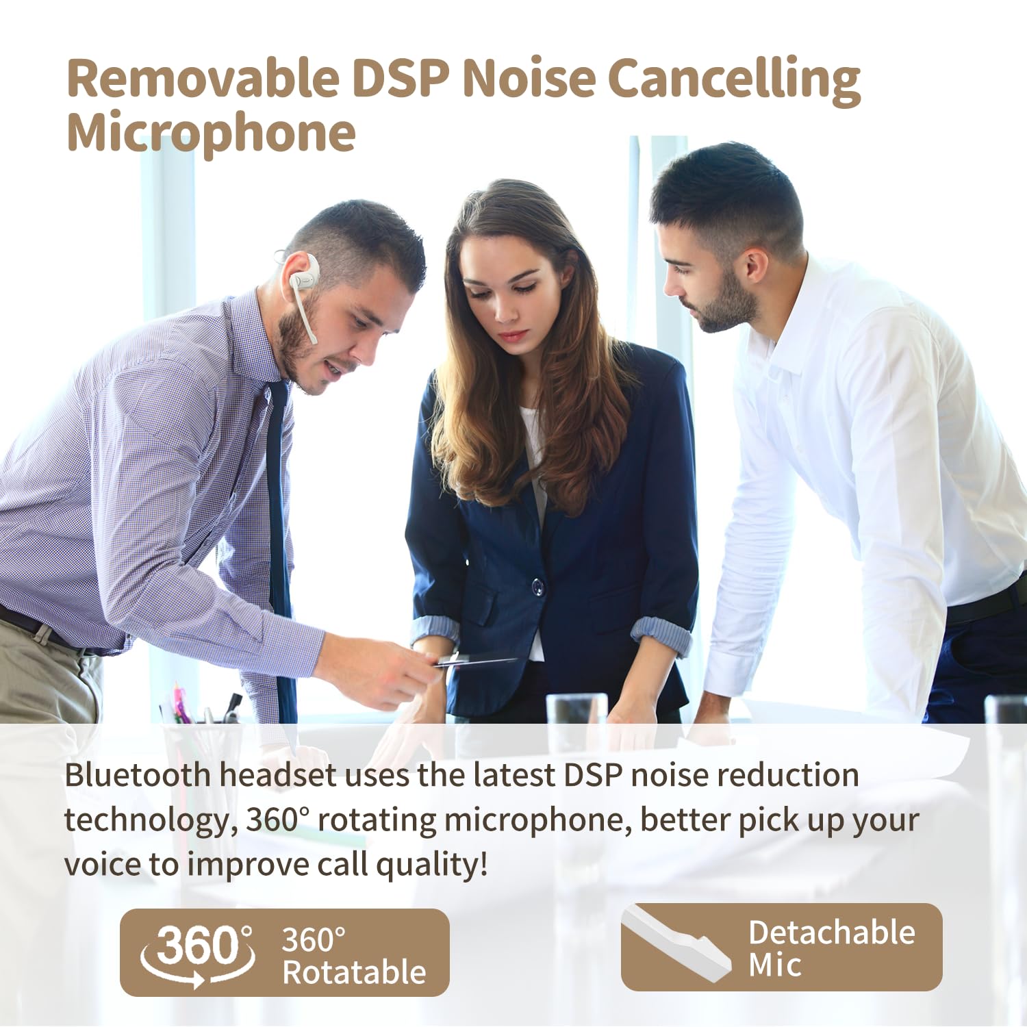 Banigipa Bluetooth Headset With Removable Microphone, Wireless Headset W/Dsp Noise Cancelling For Phones Laptop Computer Pc, Ope