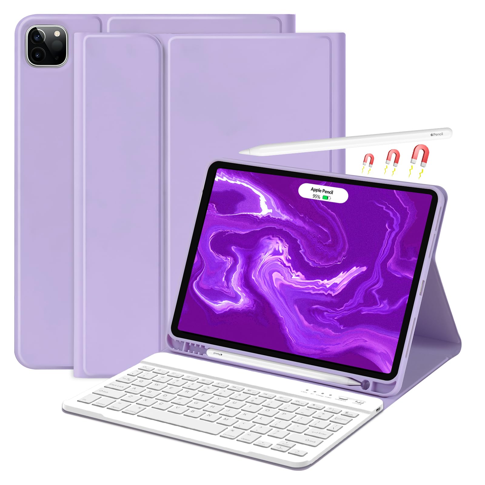 Amzcase For Ipad Air 11 Inch M2(2024) Pro 11 Inch Case With Keyboard,For Ipad Pro 4Th Gen 2022,Detachable Wireless Keyboard & Pe