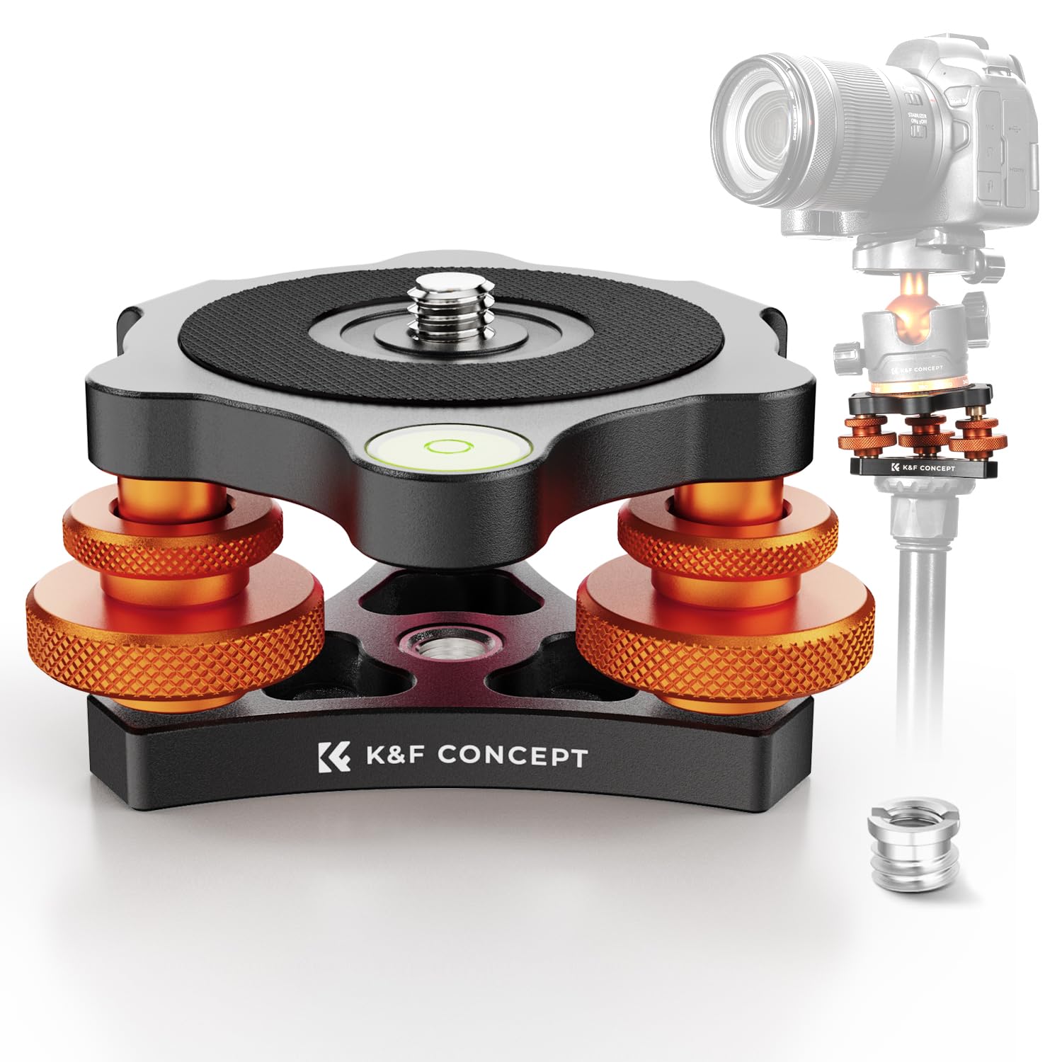 K&F Concept Tripod Leveling Base, Aircraft Grade Aluminum Tripod Leveler Stand, 3/8�Or 1/4�Thread, +/ 5�Precise Angle Adjustmentideal Tripod Base For Macro And Panoramic Photography.