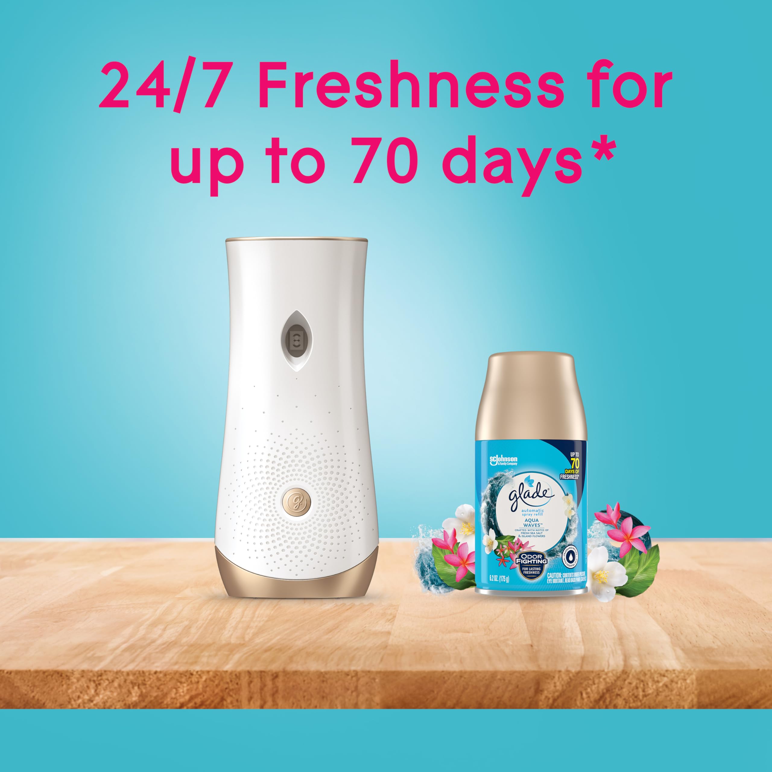 Glade Automatic Spray Refill And Holder Kit, Air Freshener For Home And Bathroom, Aqua Waves, 6.2 Oz, 2 Count