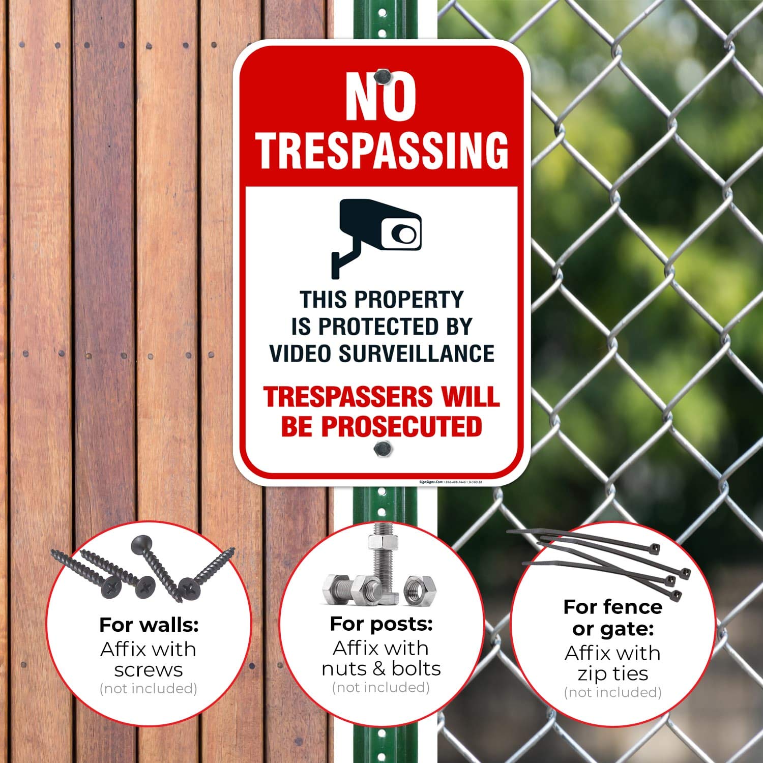 Sigo Signs   Video Surveillance No Trespassing Sign, Cctv Security Camera, 12X18 Inches, Rust Free .063 Aluminum, Fade Resistant