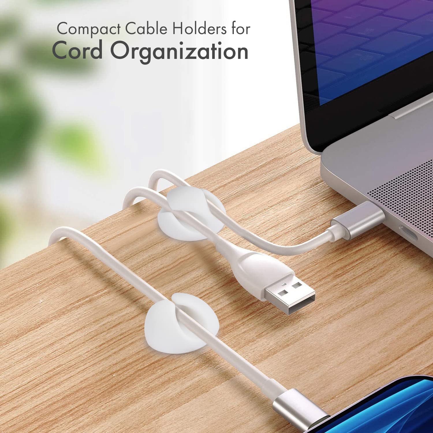Convenient Cable Clips   Sticky, Compact Cable Holders For Cord Organization   Cord Keepers With 3M Strong Adhesive Backing For