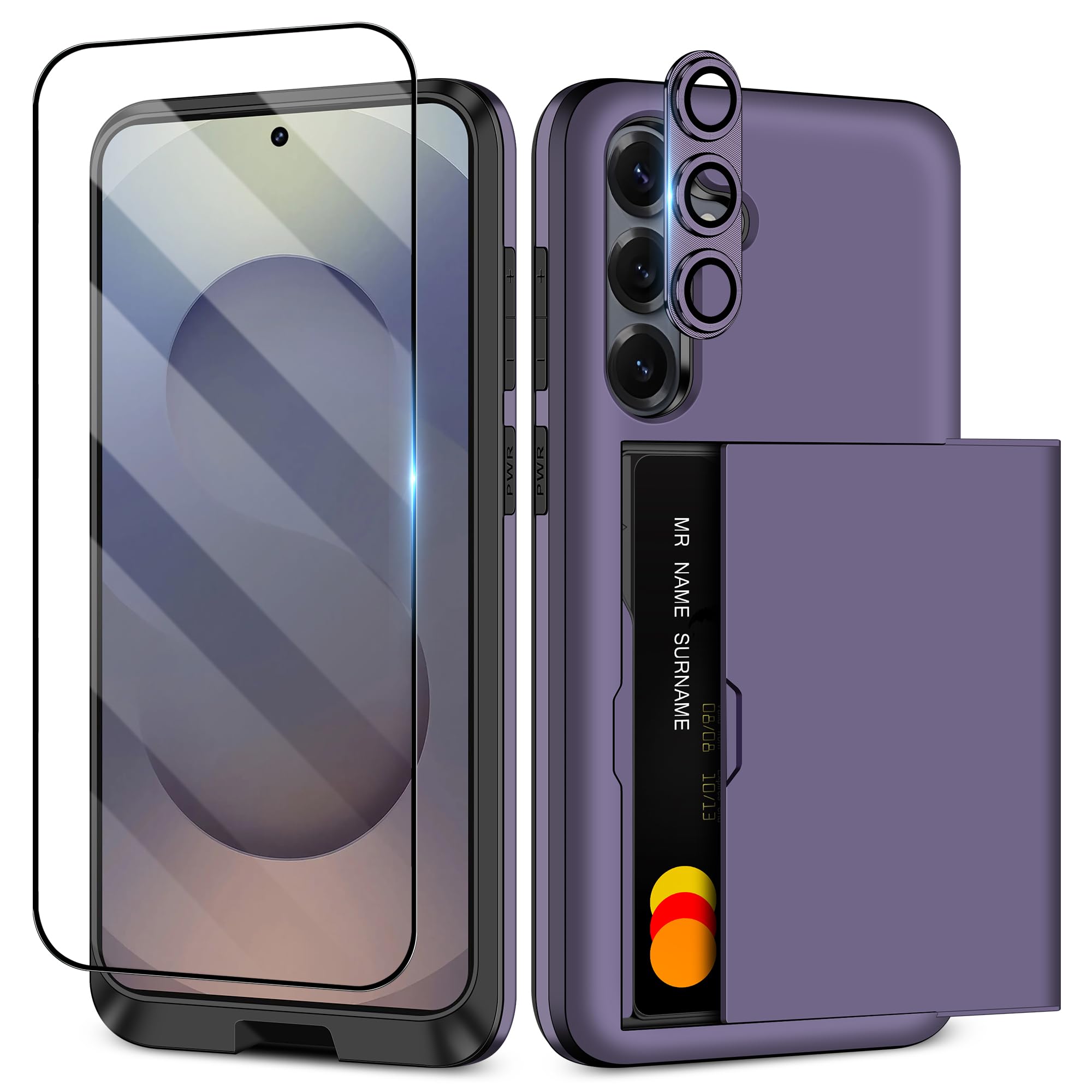 SAMONPOW for Samsung Galaxy S25 Case with Screen Protector + Camera Cover [4-in-1] Galaxy S25 Case Wallet Card Holder Heavy Duty