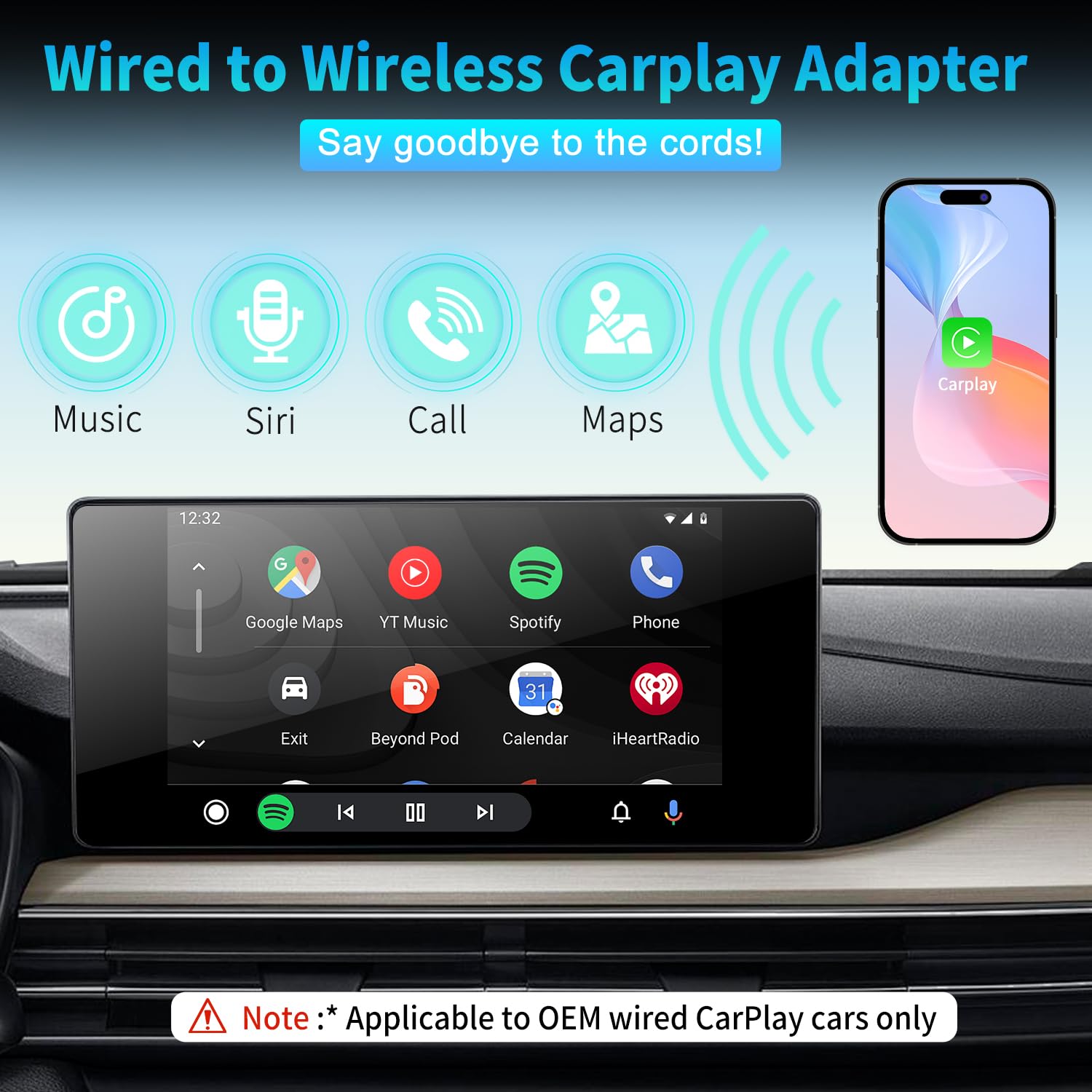 Ffqqi Carplay Wireless Adapter 2024 Upgraded, Converts Wired To Wireless Carplay Dongle, 4S Connection Plug & Play Car Play Wire