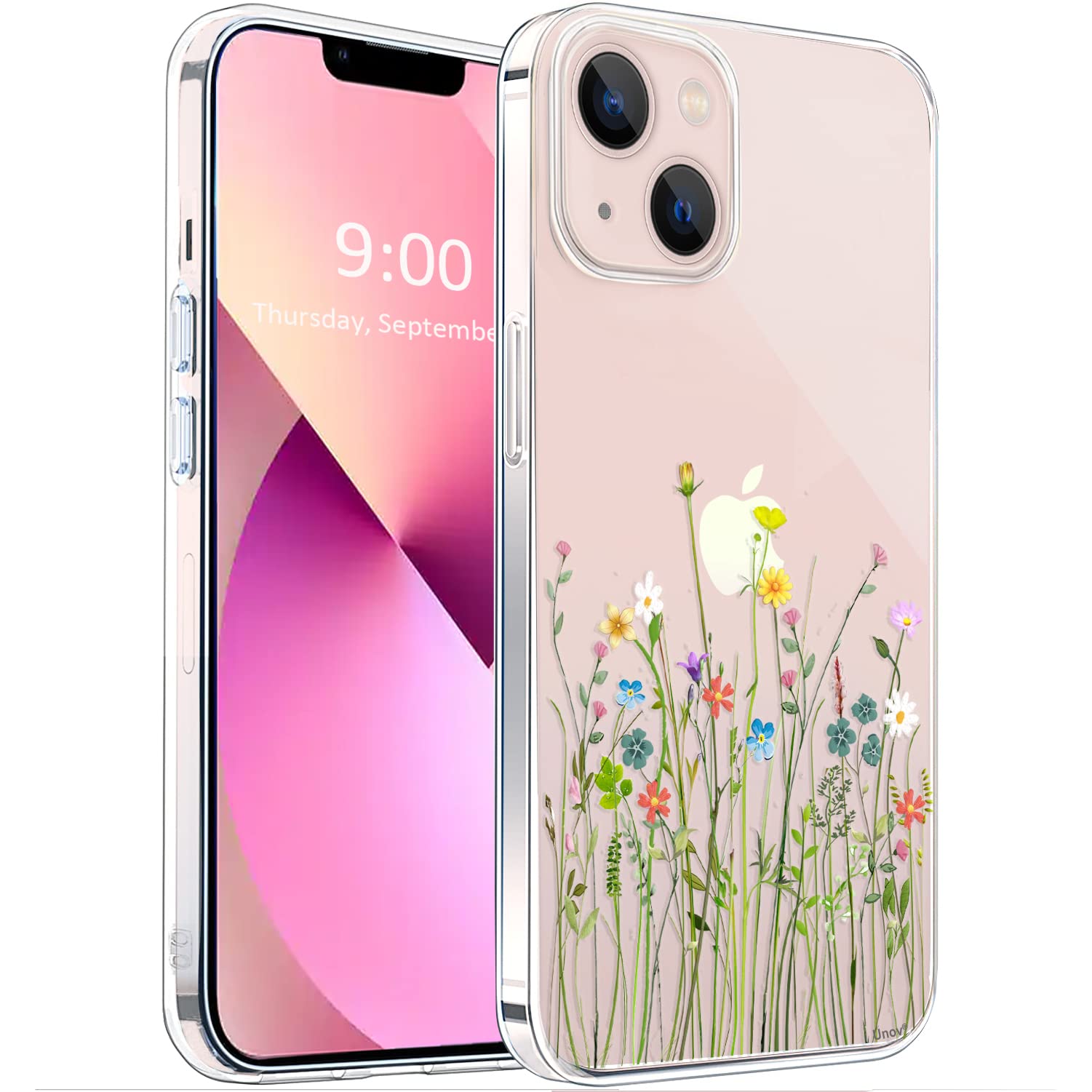 Unov iPhone 13 Mini Case Slim Protective Embossed TPU Flower Bouquet