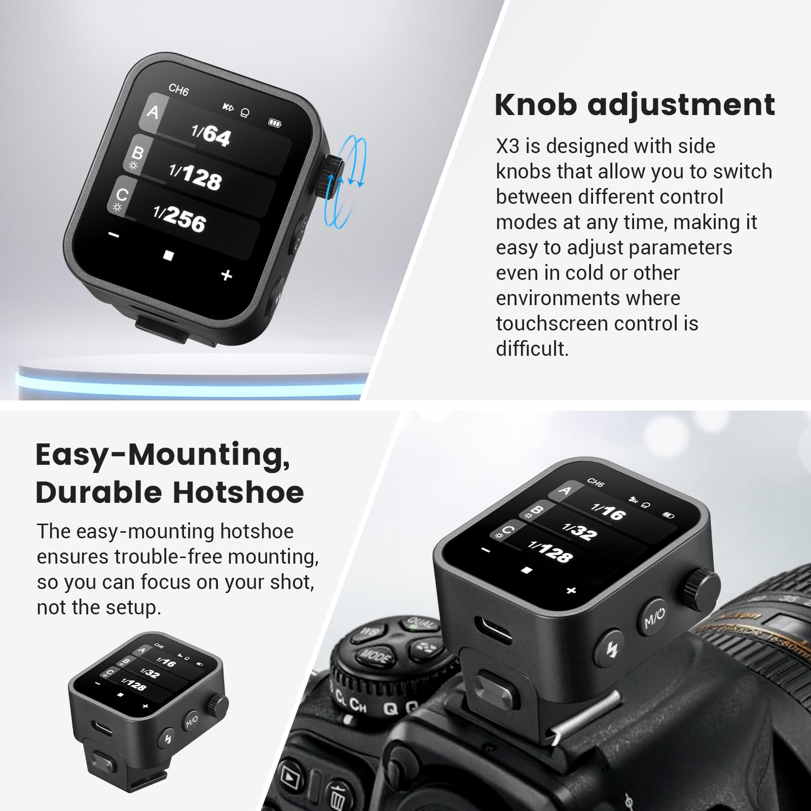 Godox X3 N Touchscreen Ttl Wireless Flash Trigger For Nikon Camera, 1/8000S Hss Ttl Tcm Function, Built In Battery Usb C Charge