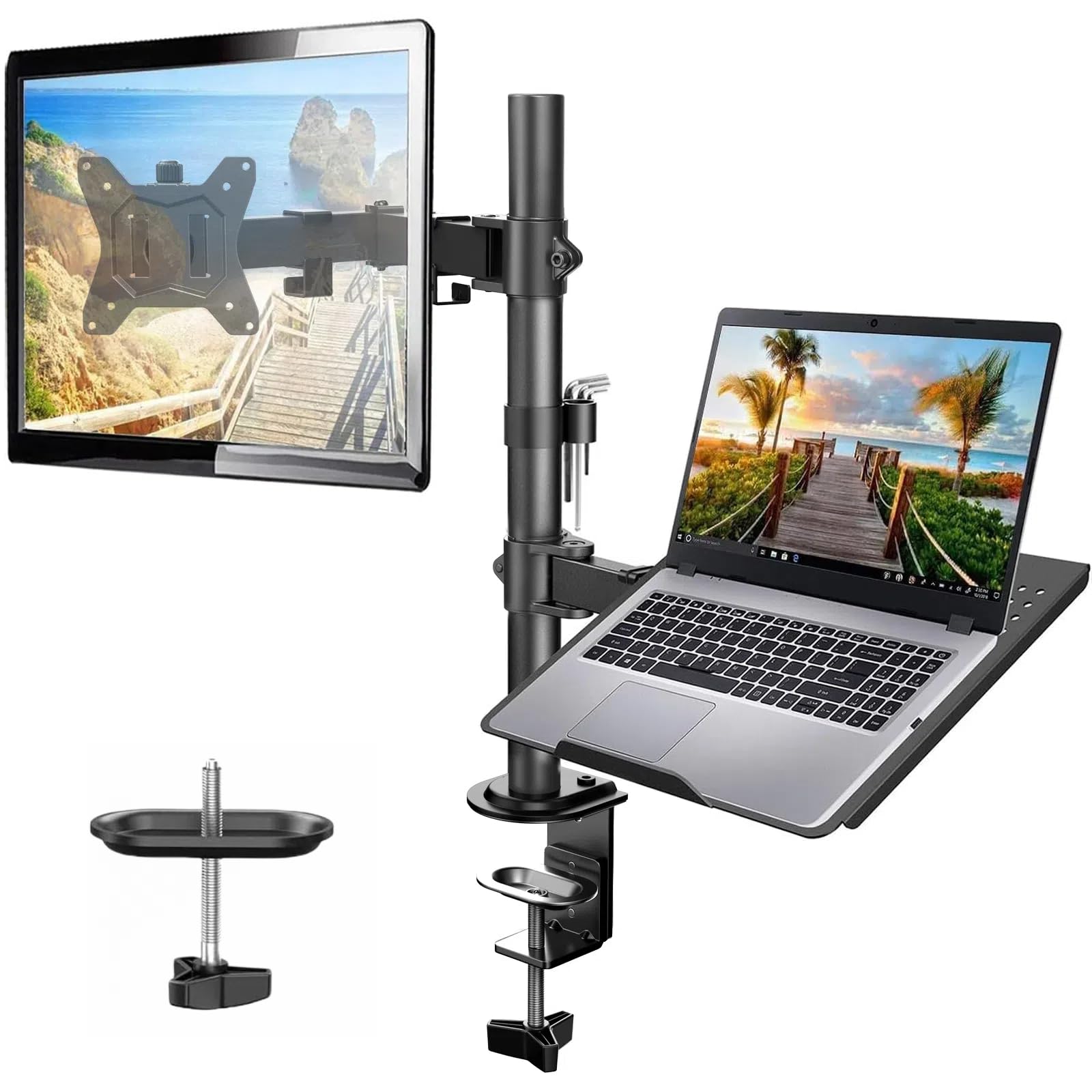 Huanuo Laptop Monitor Mount, Single Monitor Desk Mount Holds 13 32 Inch Computer Screen, Laptop Notebook Desk Mount Stand Fits Up To 17 Inch, Fully Adjustable Weight Up To 22 Lbs