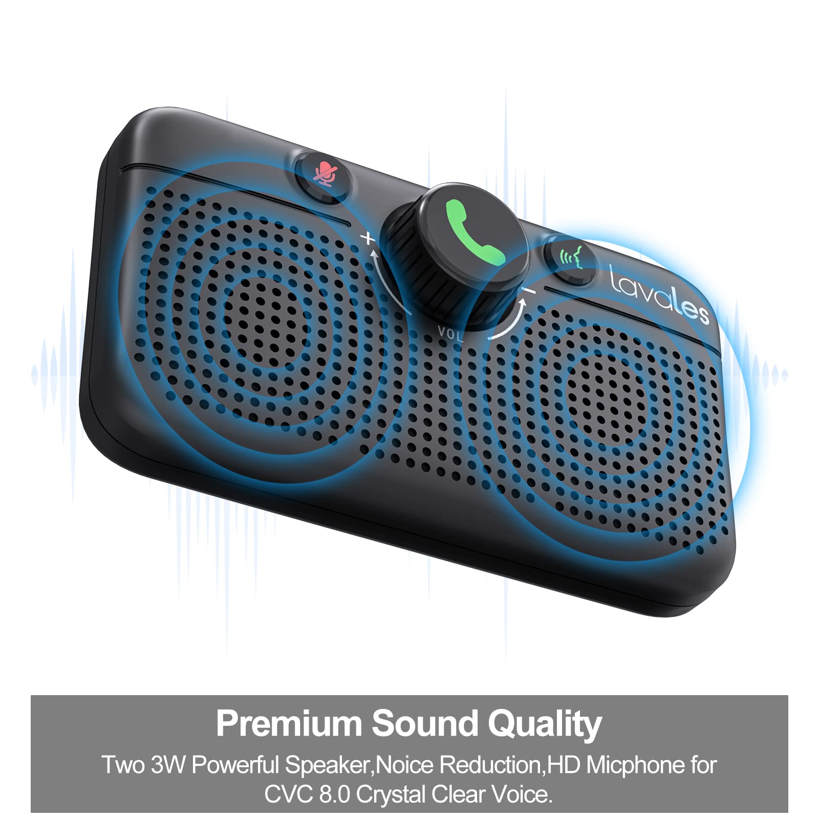 Lavales Car Bluetooth 5.3 Speaker, Handsfree Bluetooth Car Kit For Cell Phone, Support Siri Google Voice Assistant/Motion Auto O