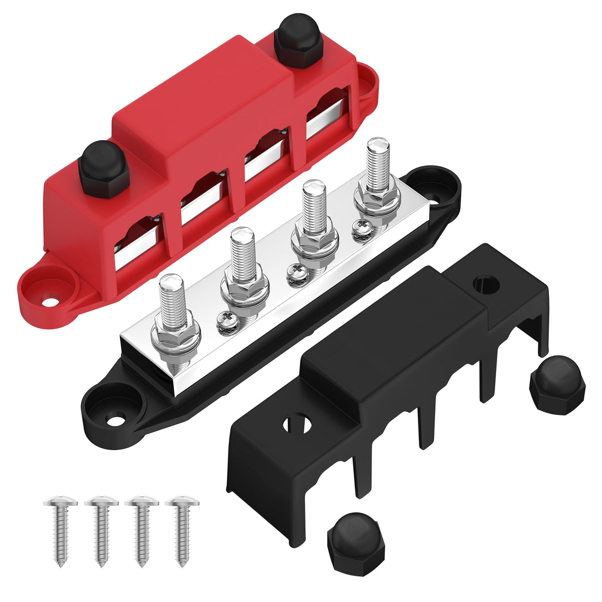 Joinfworld 400A Power Distribution Block 12V Bus Bar With 4 X 5/16' (M8) Studs Battery Copper Bus Bar 48V Dc Marine Terminal Block For Automotive Car Solar   Negative&Positive
