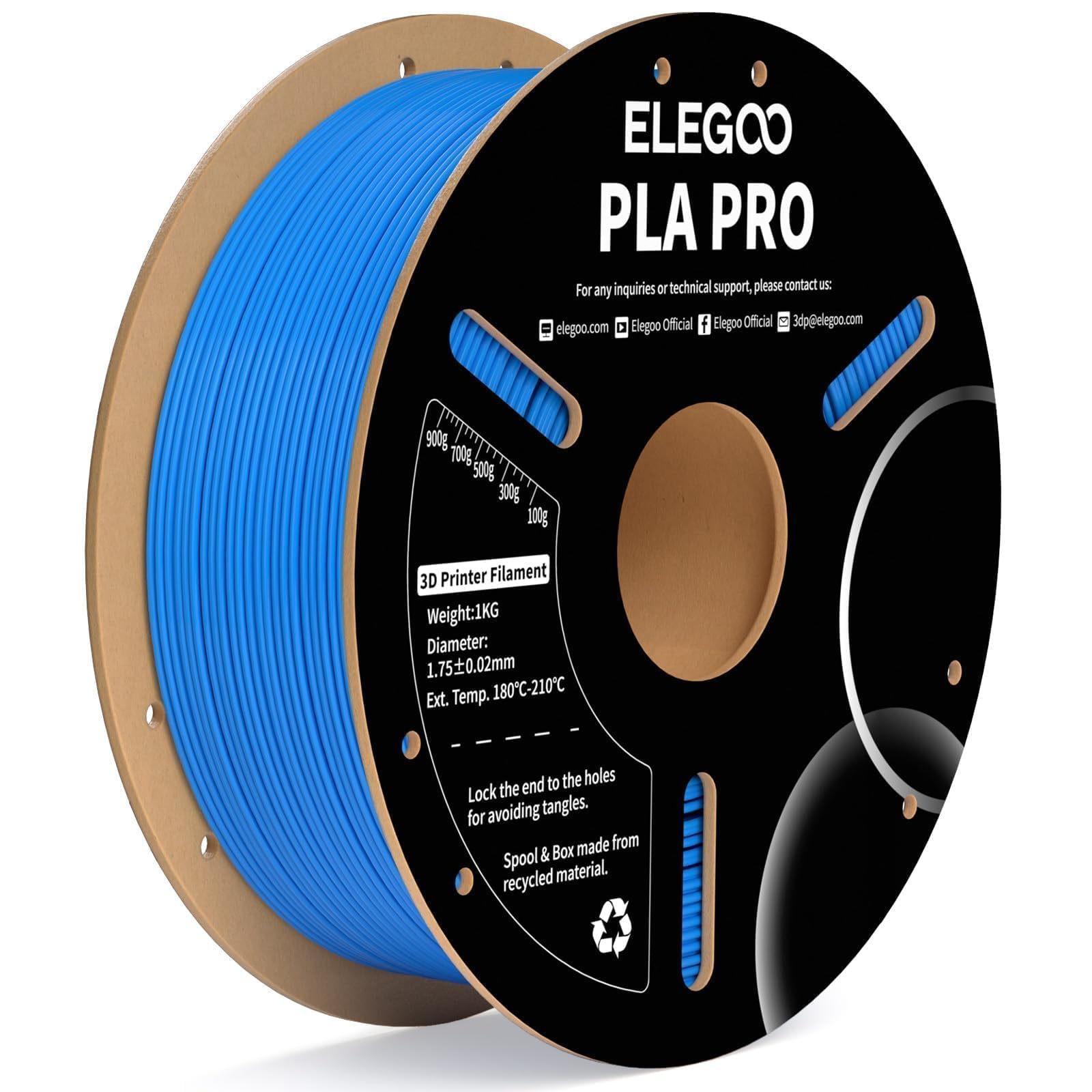 ELEGOO PLA PRO Filament 1.75mm Light Blue 1KG, 30-250mm/s Printing Speed Improved Rigidity 3D Printer Filament Dimensional Accur