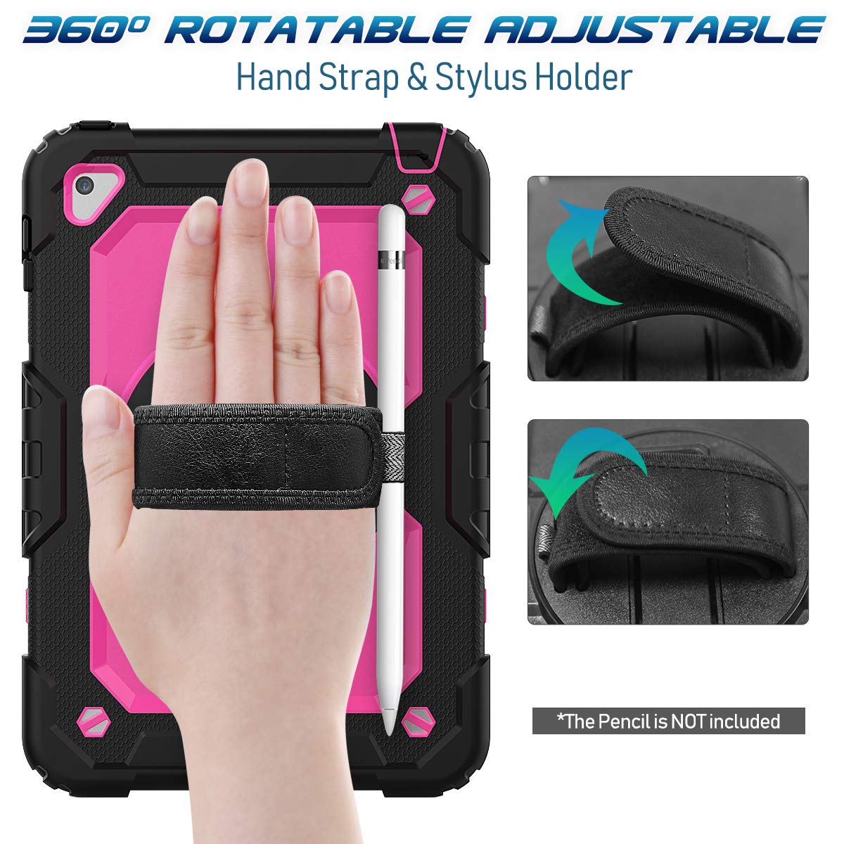 Timecity Case For Ipad Mini 5/4 With Screen Protector Pencil Holder [360 Rotating Hand Strap] & Stand, Drop Proof Case For Mini