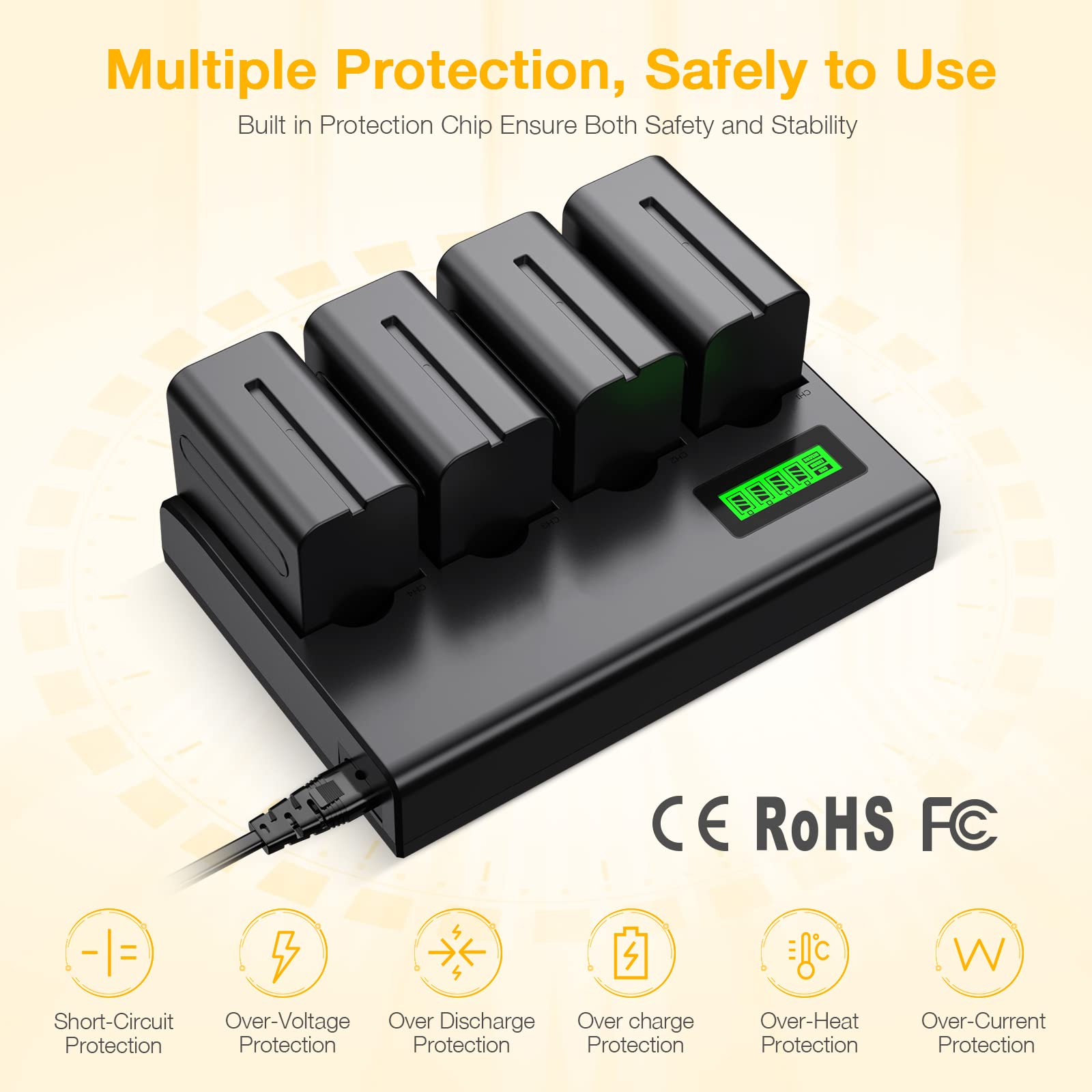 4 Pack Np F970 Batteries And 4 Channel Charger For Sony Np F970 Np F950 Np F960 Np F550 Np F330 Np F570 Battery And Sony Ccd Sc5