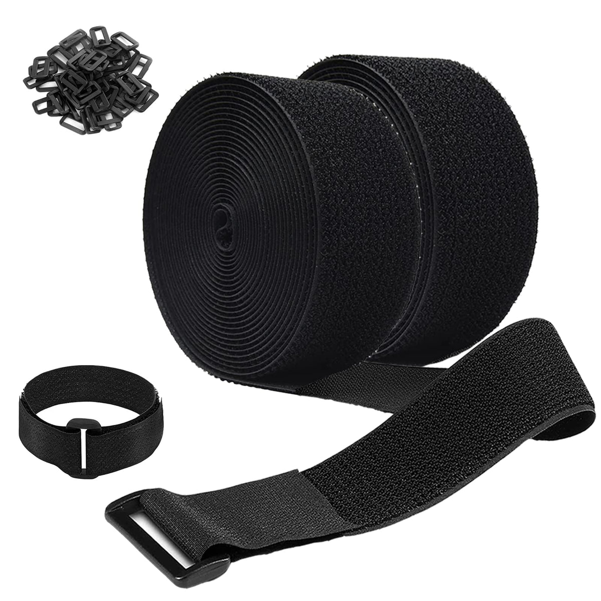 Jumpso 26Ft Cable Straps 2 Inch Wide With 20 Buckles, Heavy Duty Nylon Hook And Loop Straps For Fastening Securing, 2 Rolls Reusable Cut To Length Molle Straps For Organizer Or Storage, Black