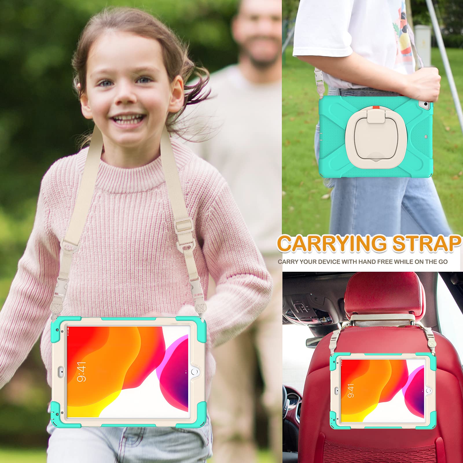 Braecn Silicone Case For Ipad 6Th/5Th Generation, Full Body Protective Case With 360 Rotating&180  Folding Hand Grip,Pencil Hold