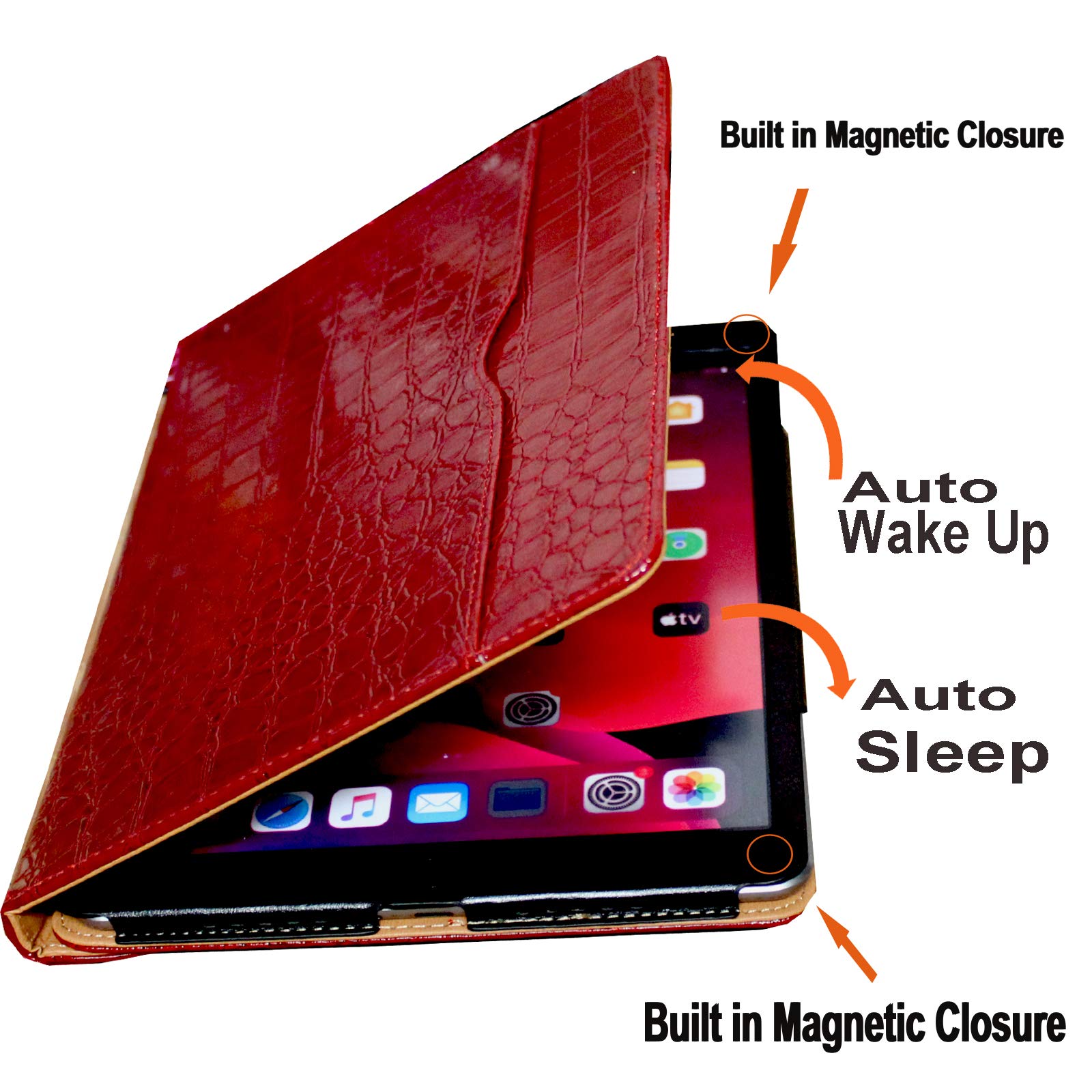 Jytrend Case For Ipad 9.7 (2018) 6Th/(2017) 5Th Generation, Ipad Air 1(2013)/Air 2(2014), 360 Rotating Multi Angle Viewing Stand Smart Cover With Pocket And Pen Holder, Auto Wake Up/Sleep (Crocodile)