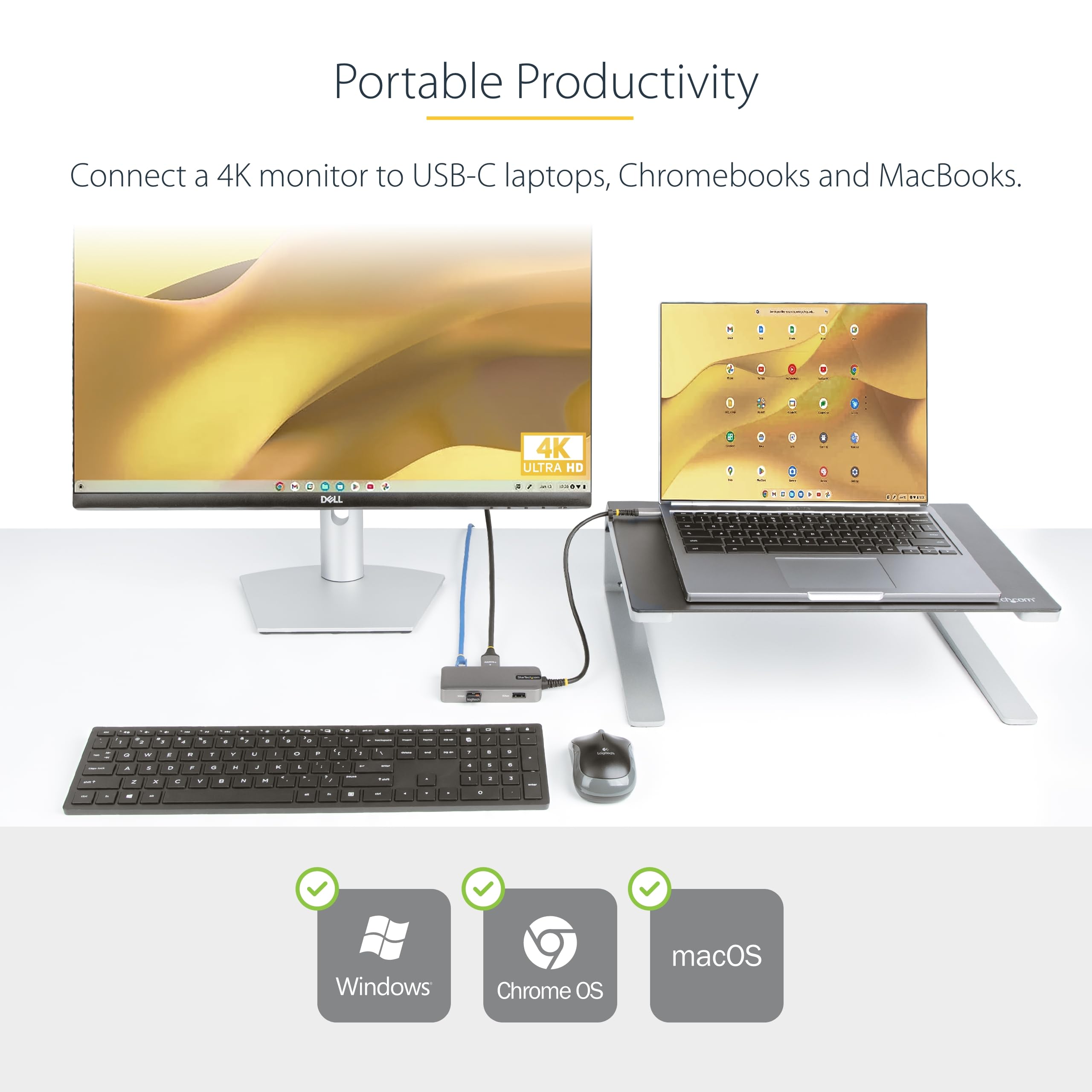 StarTech.com USB-C Multiport Adapter 4K 60Hz HDMI 100W PD 2-Port USB 3.0 Hub GbE Mini Dock Space Gray Aluminum