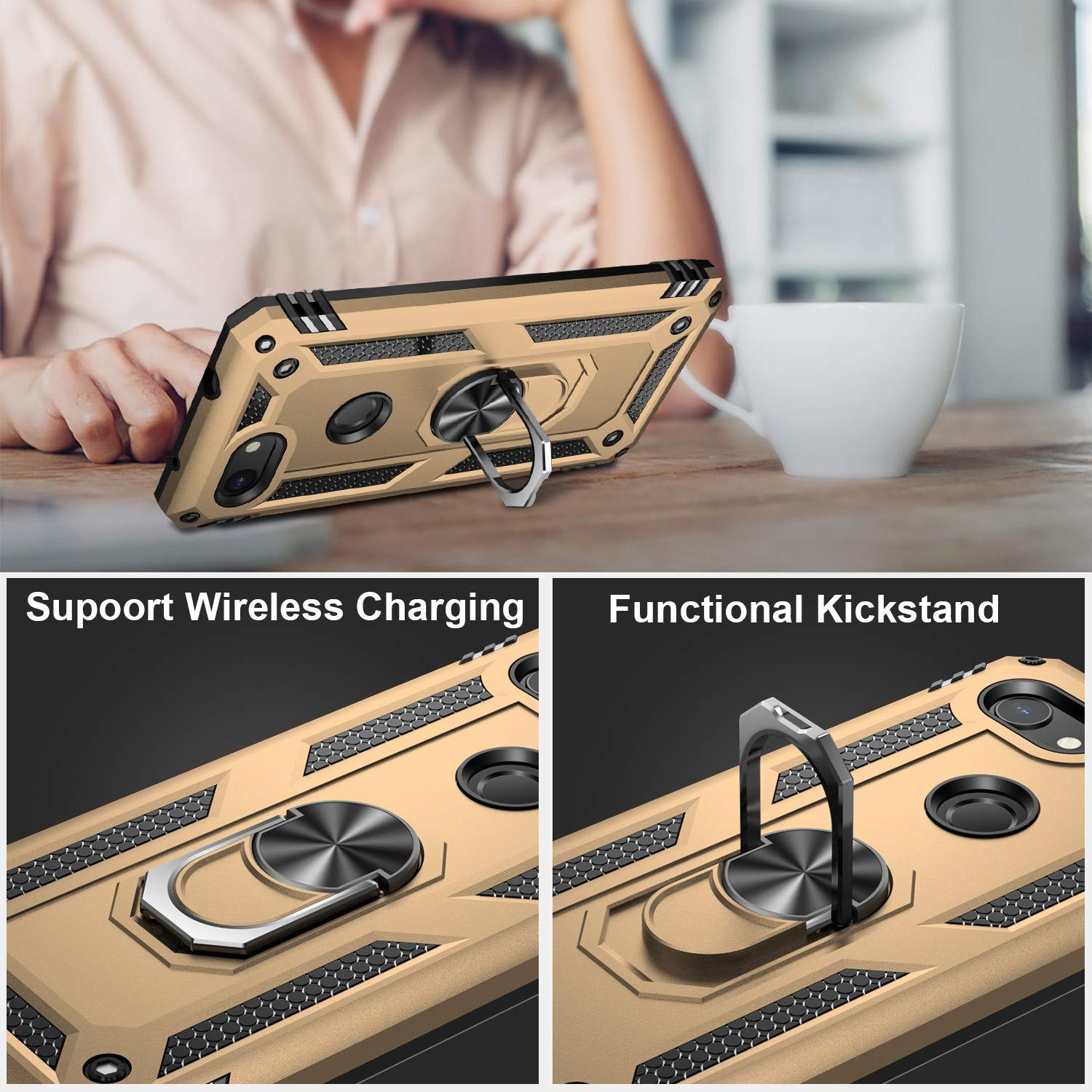 Lumarke Google Pixel 3A Case With Screen Protector,Pass 16Ft. Drop Tested Military Grade Cover With Magnetic Ring Kickstand Car