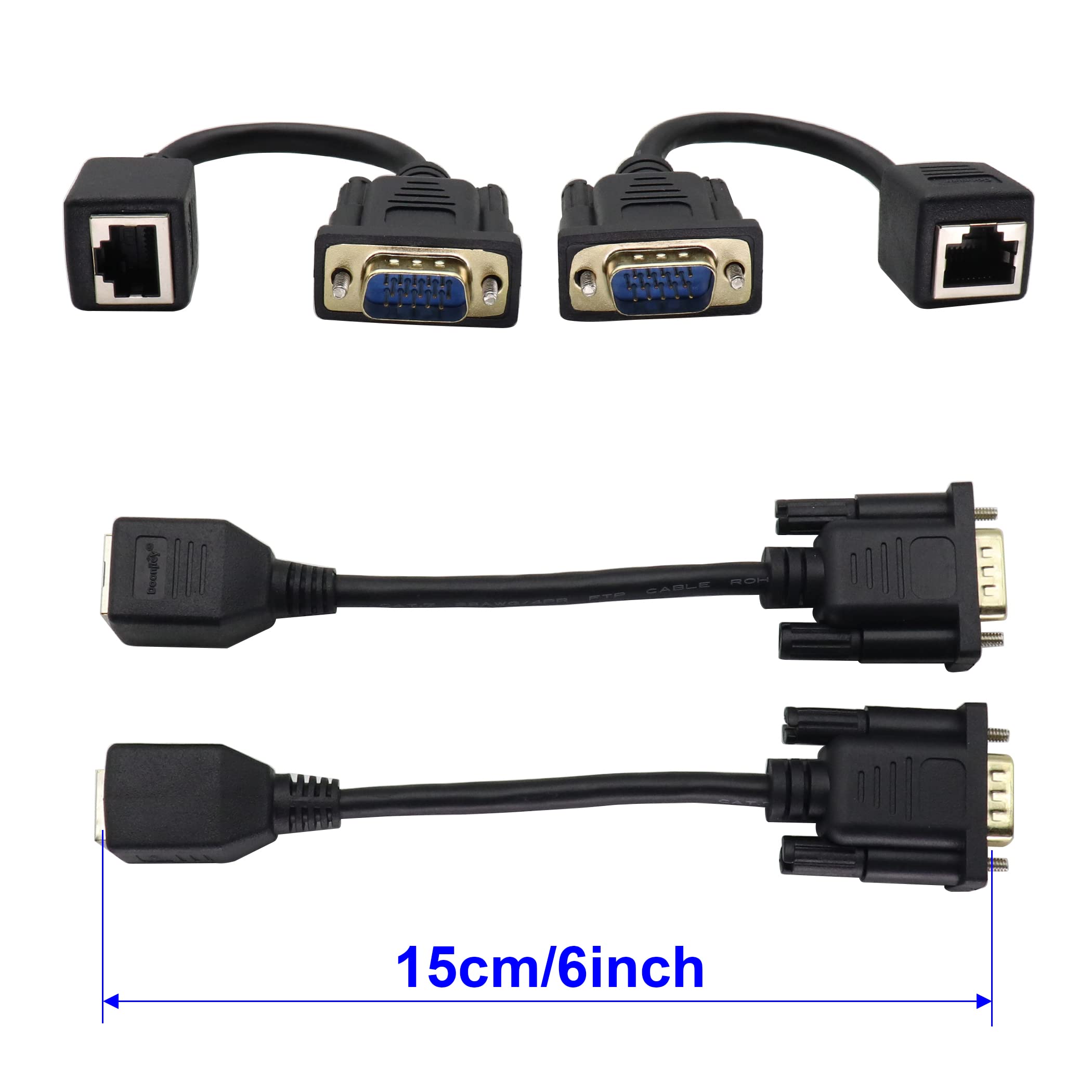 Zuyook Vga Extender Network Adapter Vga To Rj45 Cable,Vga 15 Pin Port Male To Rj45 Female Cat5/6 Ethernet Lan Console For Multim