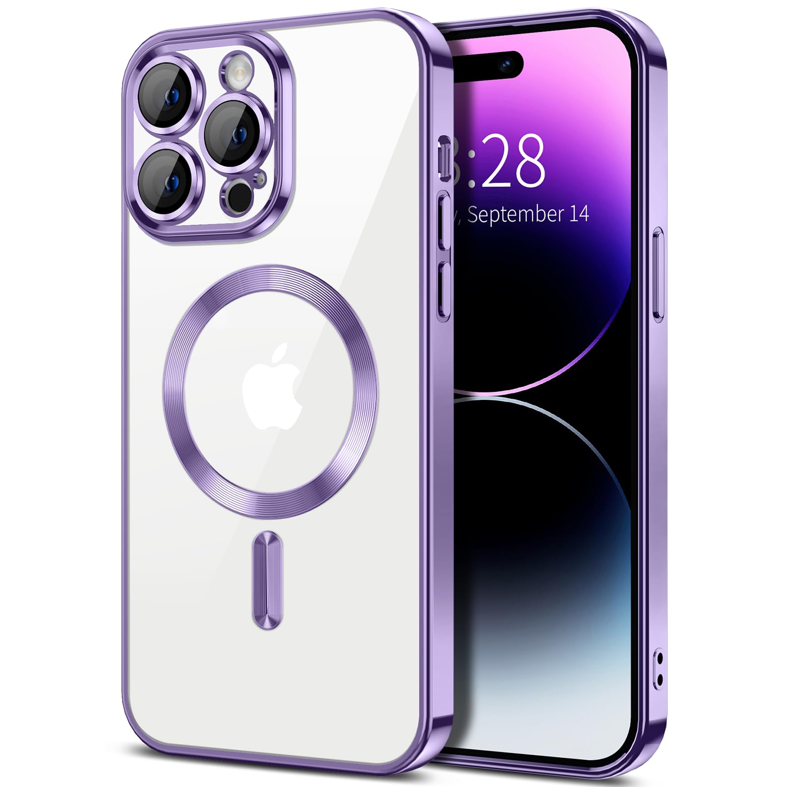 Hython Magnetic Clear Case For Iphone 14 Pro Case With Camera Lens Protector [Compatible With Magsafe] Slim Luxury Plating Edge