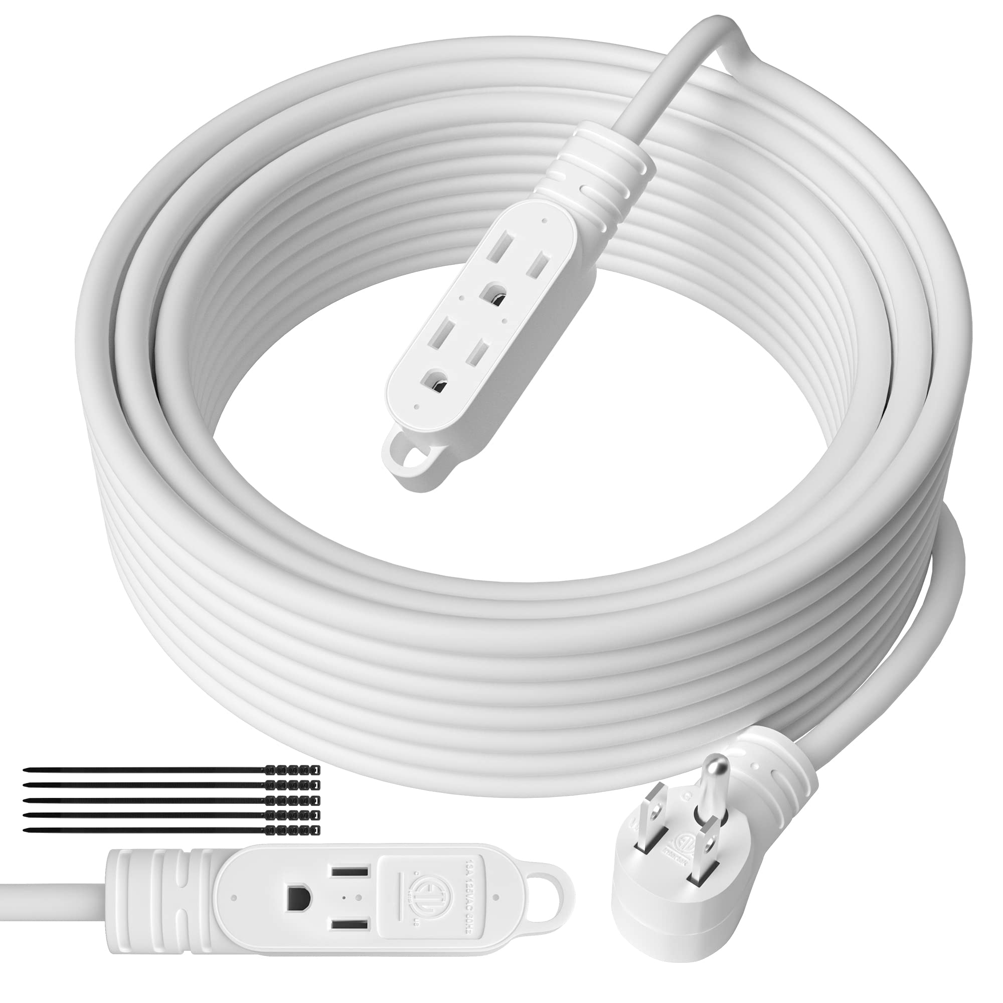 3 Prong Power Extension Cord With Multiple Outlets 35 Ft, 16/3 Gauge Multi 3 Outlet Wire, 90 Degree Angled Male Plug, 16 Awg Gro