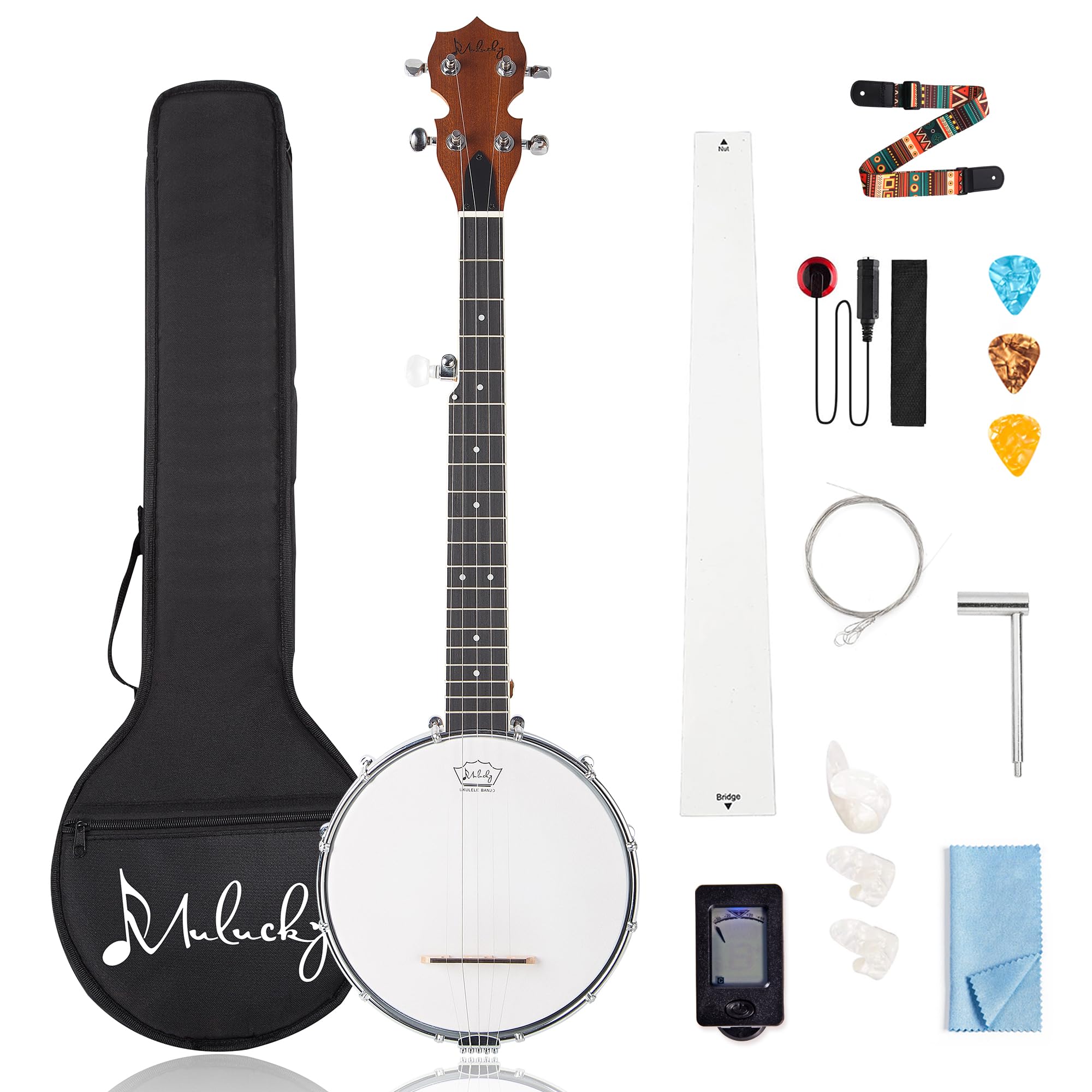 5 String Banjo Mini   Mulucky 26 Inch Travel Banjo Sapele Body Closed Solid Back Beginner Kit With Gig Bag Picks Strings Strap  