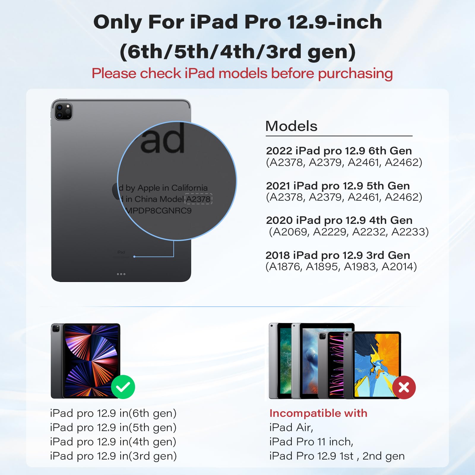 Apps2Car Magic Keyboard 12.9 Inch For Ipad Pro 12.9, Waterproof Keyboard Case Built In Trackpad, Wireless Backlit Keyboard For I