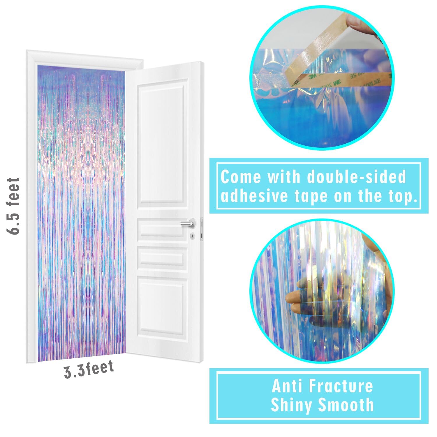 Goer 6.4 Ft X 6.5 Ft Metallic Tinsel Foil Fringe Curtains,Pack Of 2 Party Streamer Backdrop For Mermaid Birthday Party Decoratio