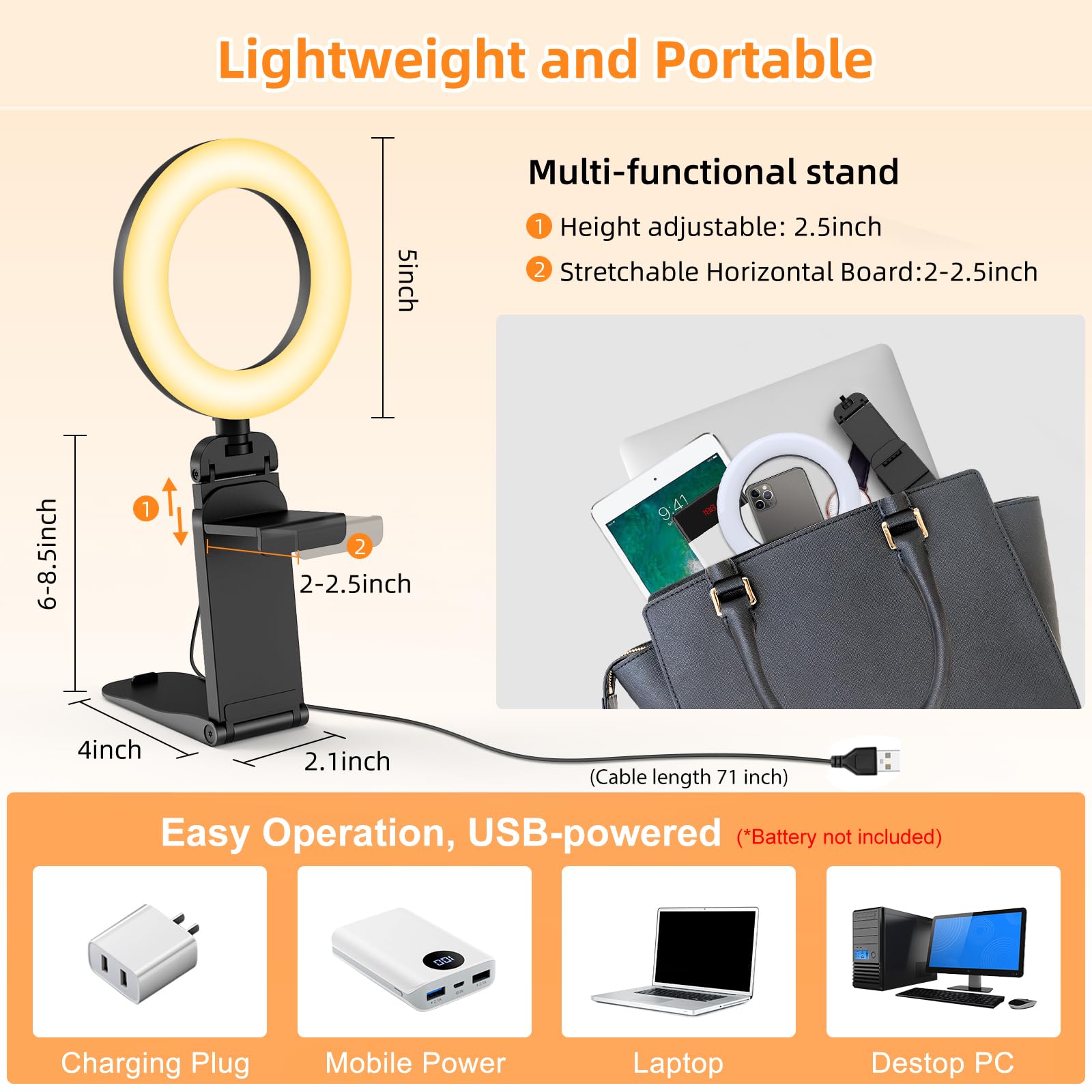 Evershop Ring Light For Laptop Desk Clip On,Small Computer Video Conference Lighting With Stand For Phone/Webcam/Monitor,5'' Por