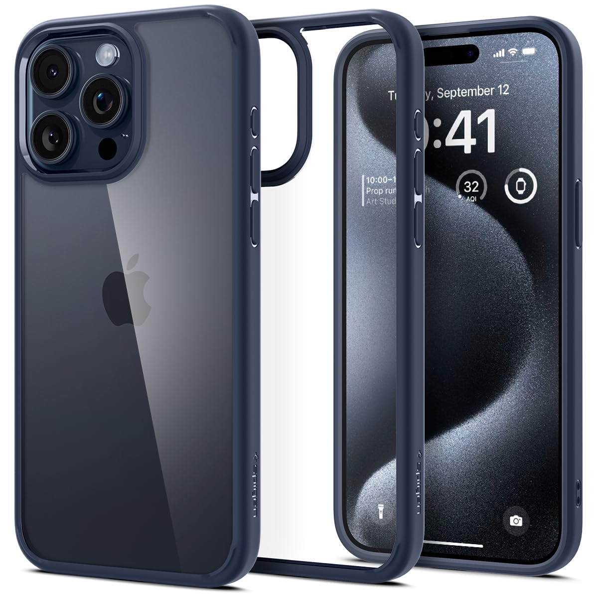 Spigen Ultra Hybrid Designed For Iphone 15 Pro Case (2023), Anti Yellowing] Military Grade Protection]   Navy Blue