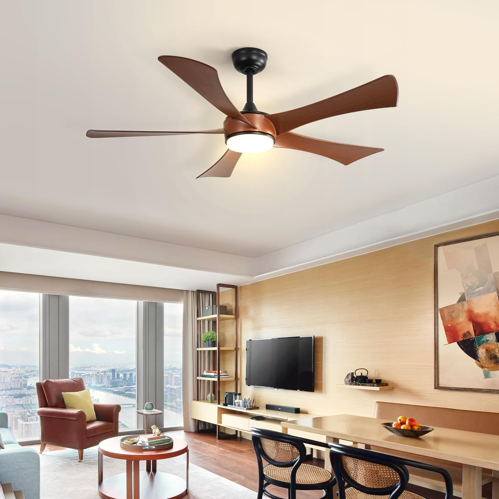 Sofucor 52 Inch Ceiling Fan with Lights, Modern Ceiling Fan with Remote for Indoor Bedroom Living Room Farmhouse Outdoor Patio P