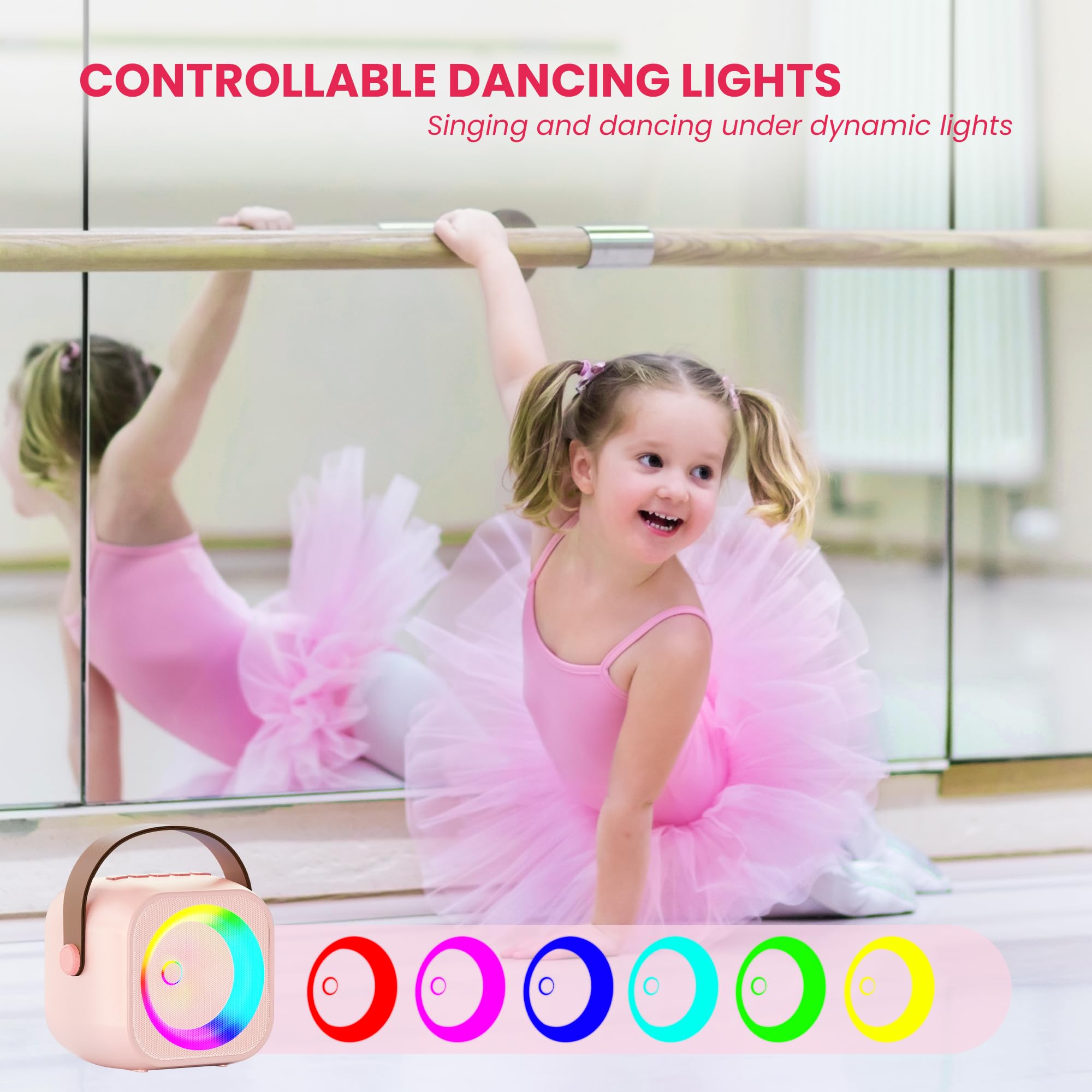 Karaoke Machine For Kids Adults, Mini Portable Bluetooth Karaoke Speaker With 2 Wireless Microphone And Lights, Christmas Birthd