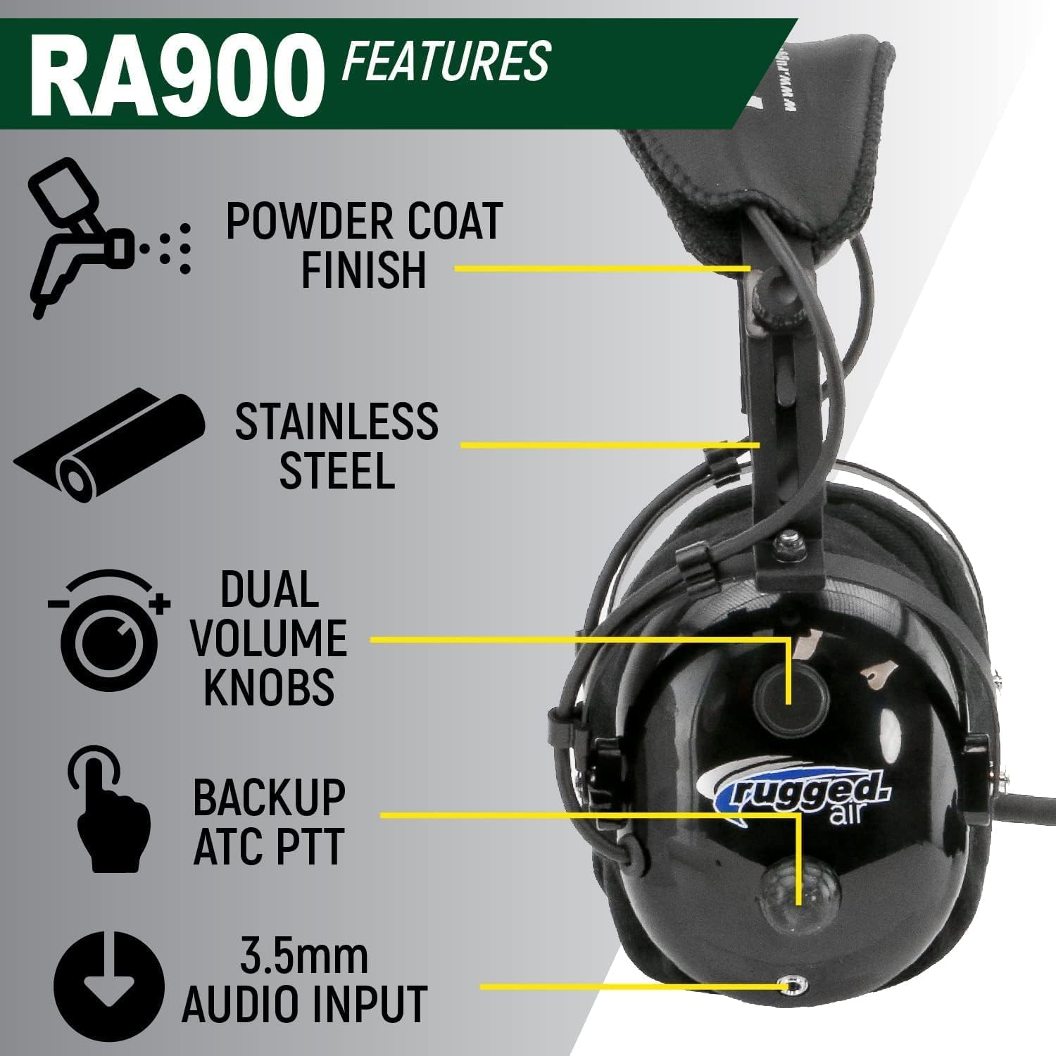 Rugged. Air Ra900 Premium Stereo Aviation Pilot Headset For Flight Instructors Private Pilots Features Clear Hear Speakers Noise Canceling Microphone Gel Ear Seals And Free Headset Bag