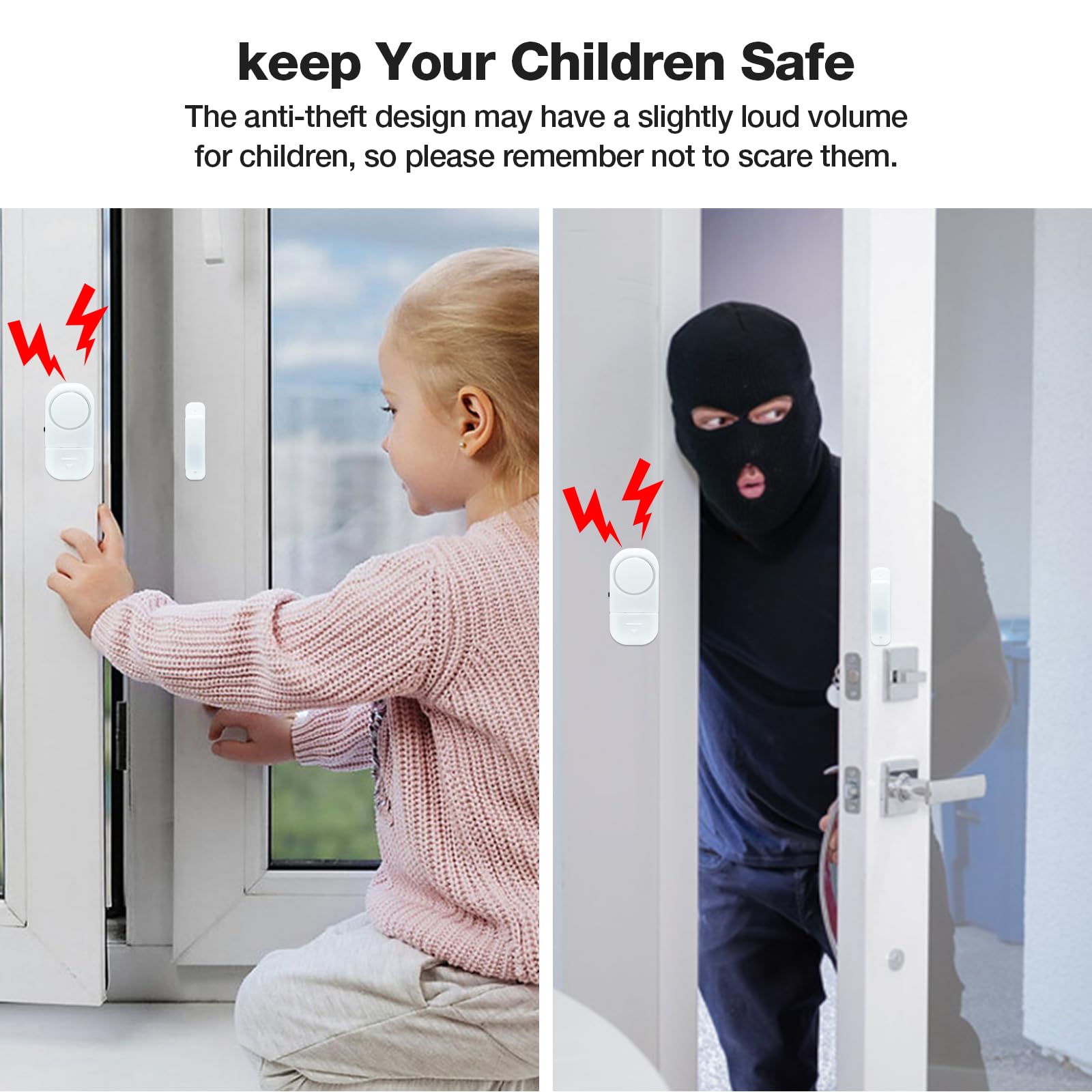 Hiixhc Door Window Alarm, 95Db Door Alarms For Kids Safety, Wireless Sensor Door Window Burglar Alarm Window Pool Alarms For Hom