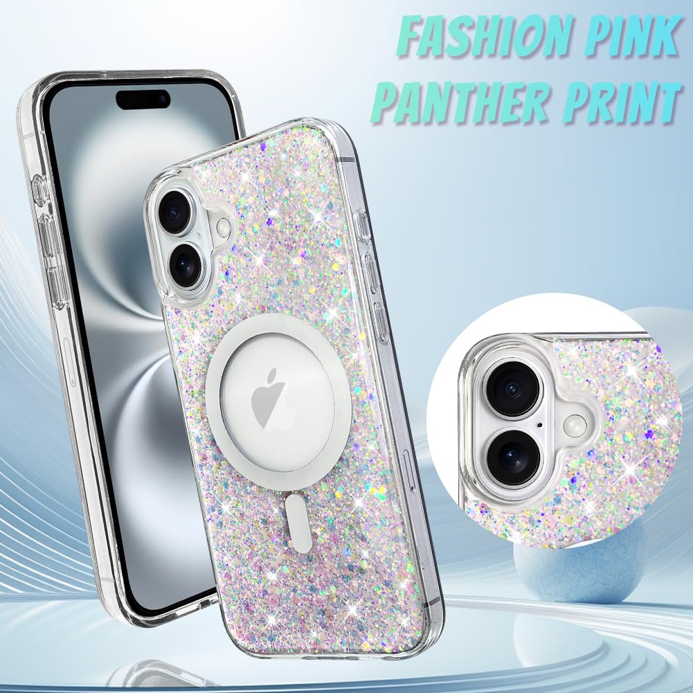 Bonoma For Iphone 16 Case, Sparkly Glitter Bling Back, Magnetic Support For Magsafe Shockproof Case, Crystal And Clear High Duty
