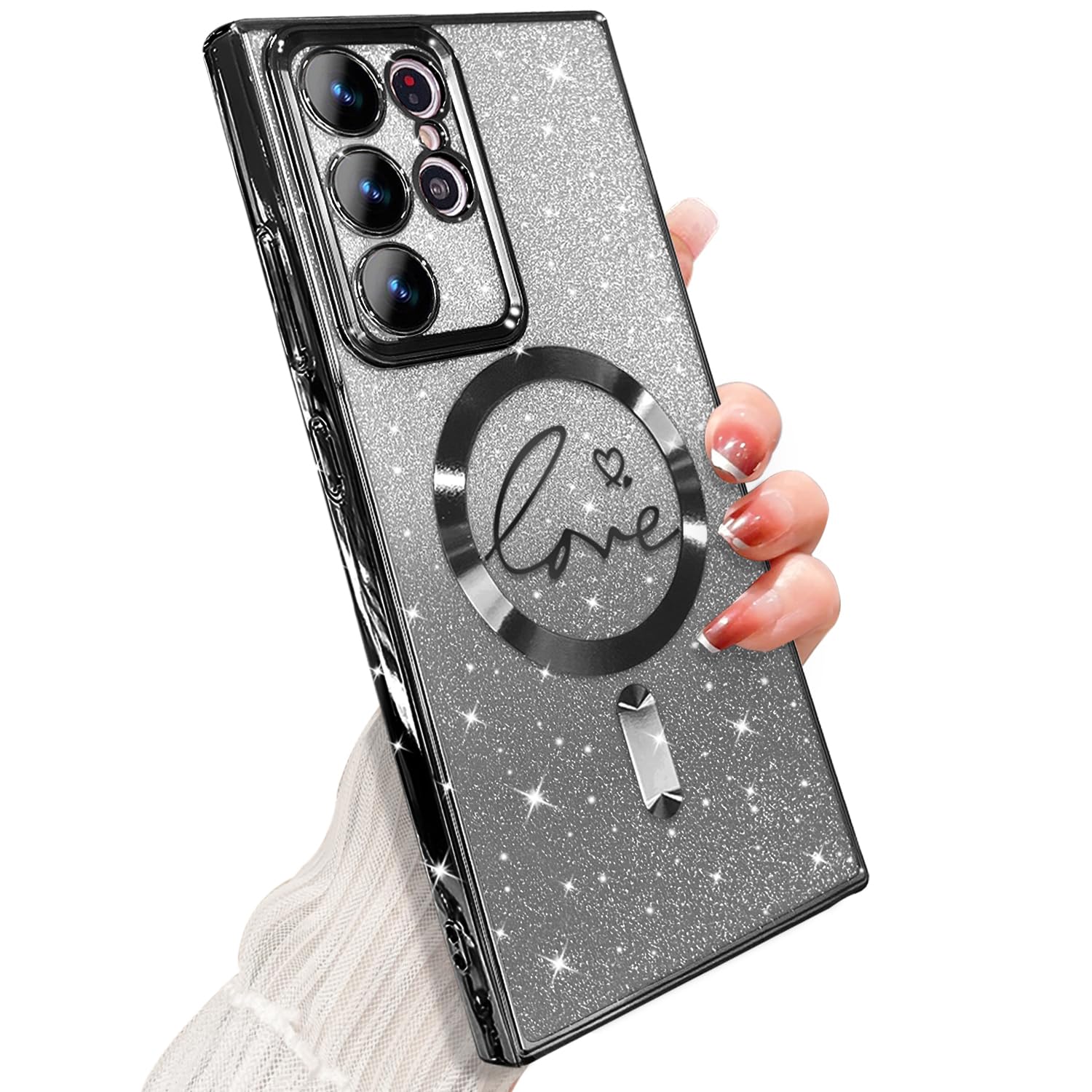 Zonrw For Samsung Galaxy S22 Ultra Case Magnetic,For Women Girl Soft Cute Luxury Love Heart Plating Bling Gradient Glitter Phone