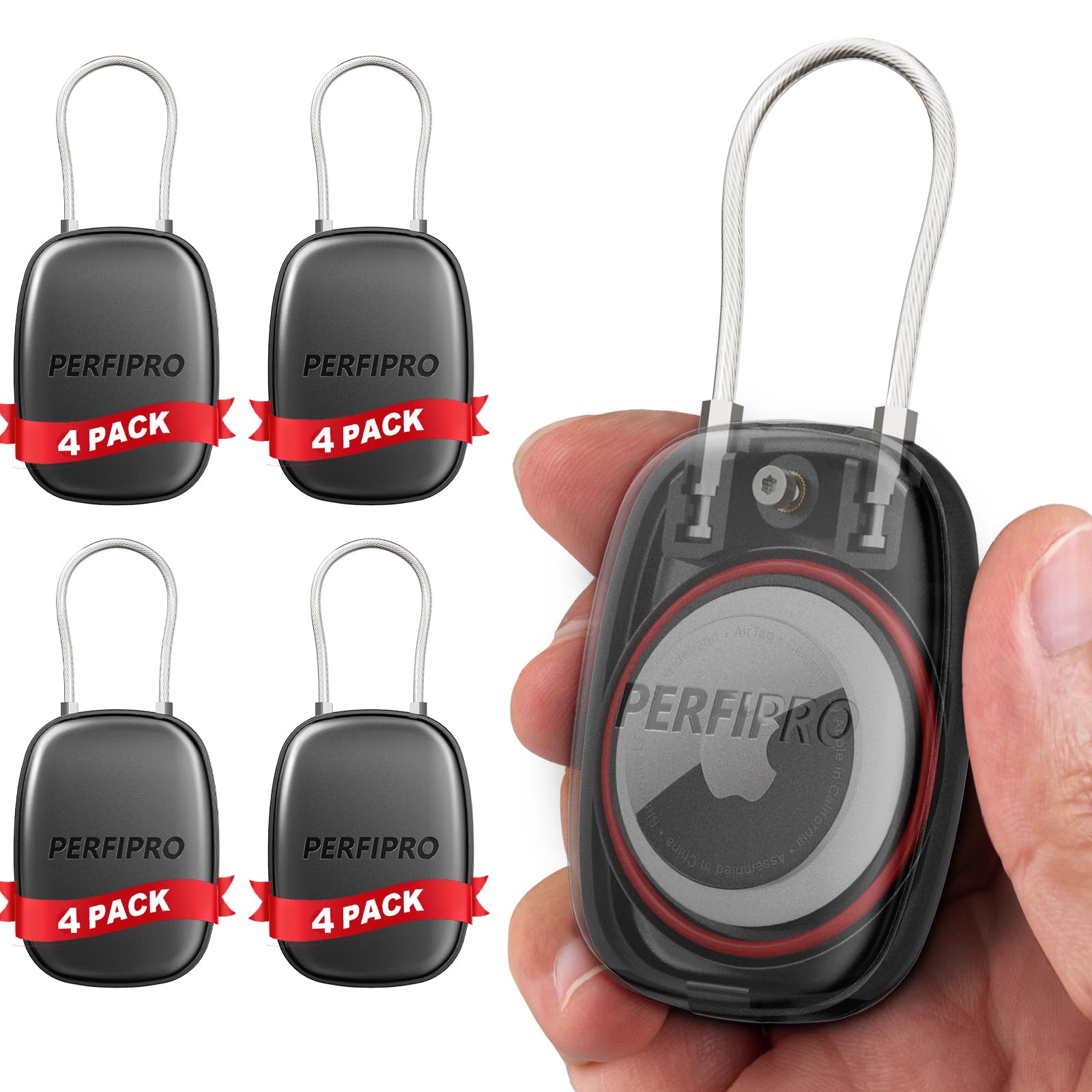 Waterproof Airtag Keychain Holder 4 Pack, Air Tag Lock Case Compatible With Apple Airtags, Protective Airtag Holder Case With Wi