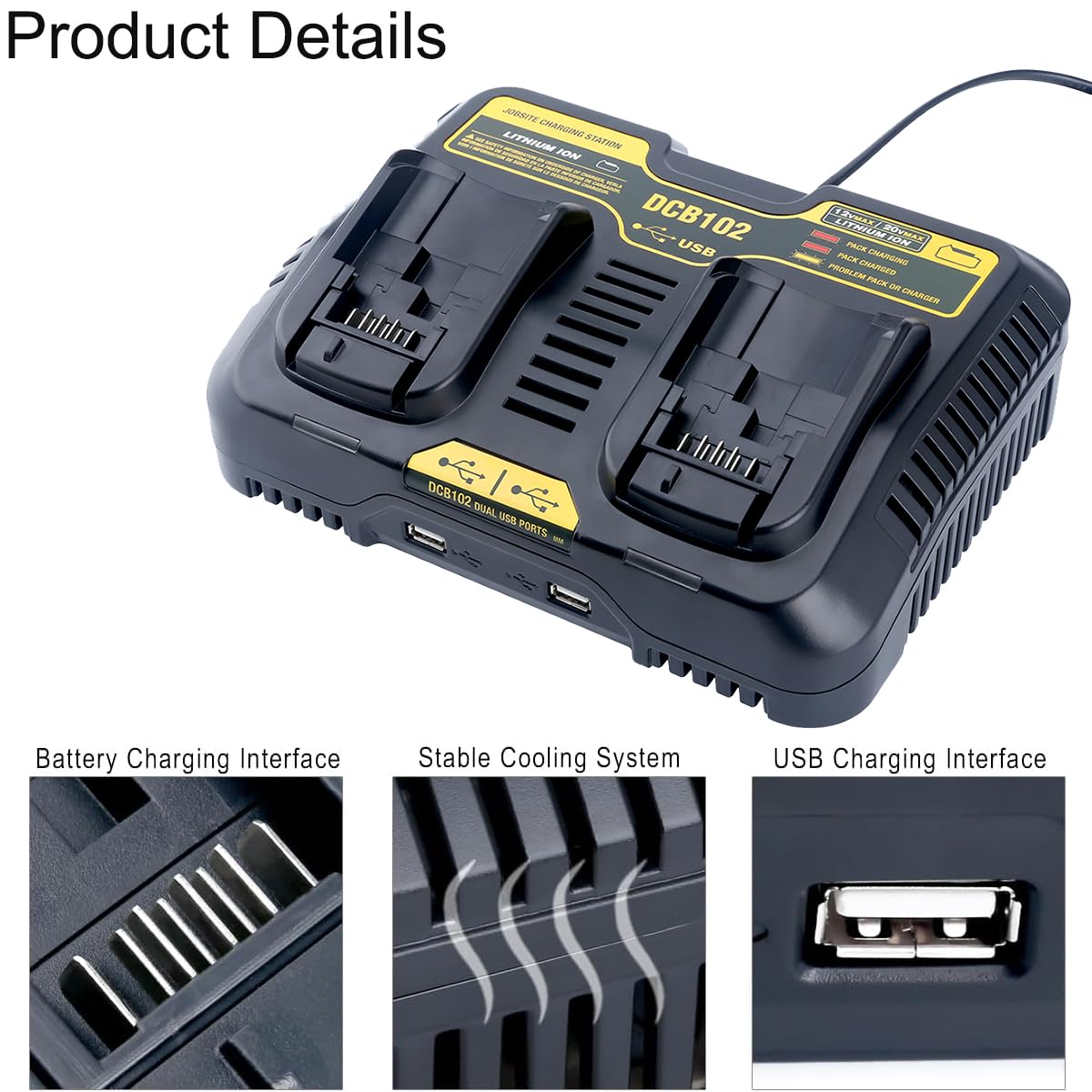 Dcb102Bp 2 Ports Battery Charger Replace For 12V/20V Max Jobsite Charging Station Dcb102 Dcb101 Dcb105 Dcb112 Dcb107 Lithium Bat