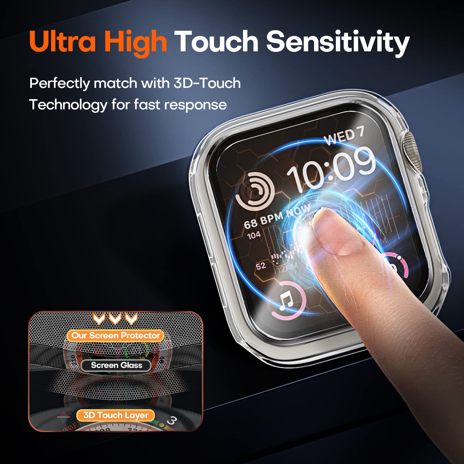 Tocol 2 Pack For Apple Watch Case 44Mm Se (2Nd Gen) Series 6/5/4, [10X Military Grade Shockproof], [Touch Sensitive], [Ultra Thi