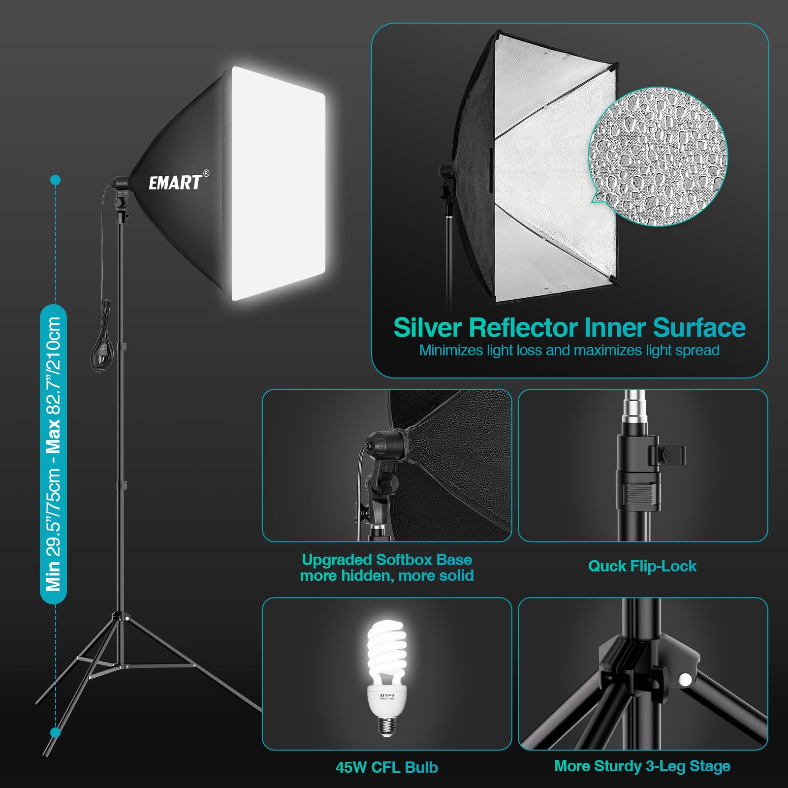 Emart 8.5 X 10 Ft Backdrop Support System, Professional Photography Lighting Kit With 43'' Reflector | 6X9 Ft Muslin Backdrop *3