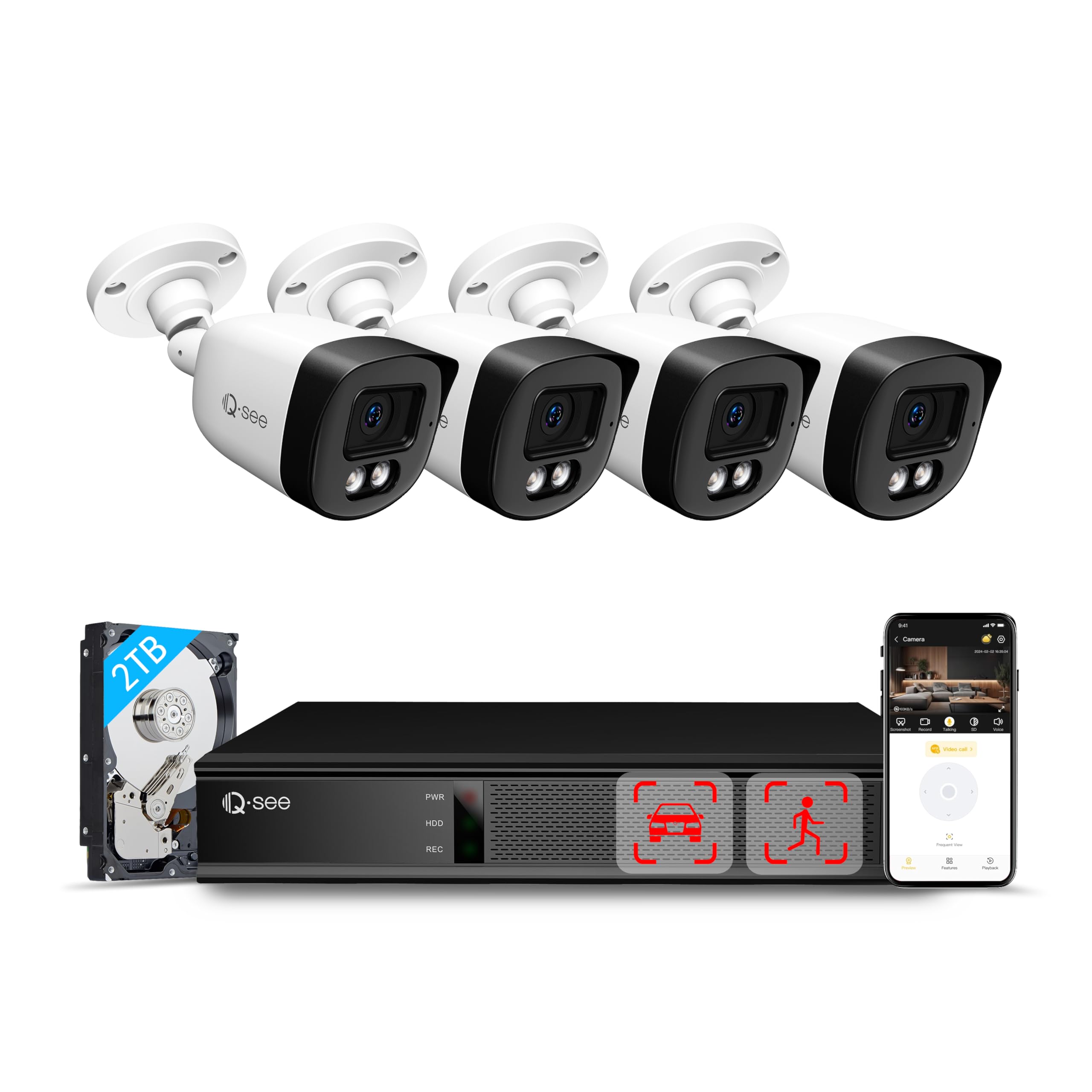 5Mp Security Camera System, Ai Human/Vehicle Detection, Color Night Vision, Wired 8Ch Nvr With 4Pcs Poe Ip Cameras, 24/7 Recordi