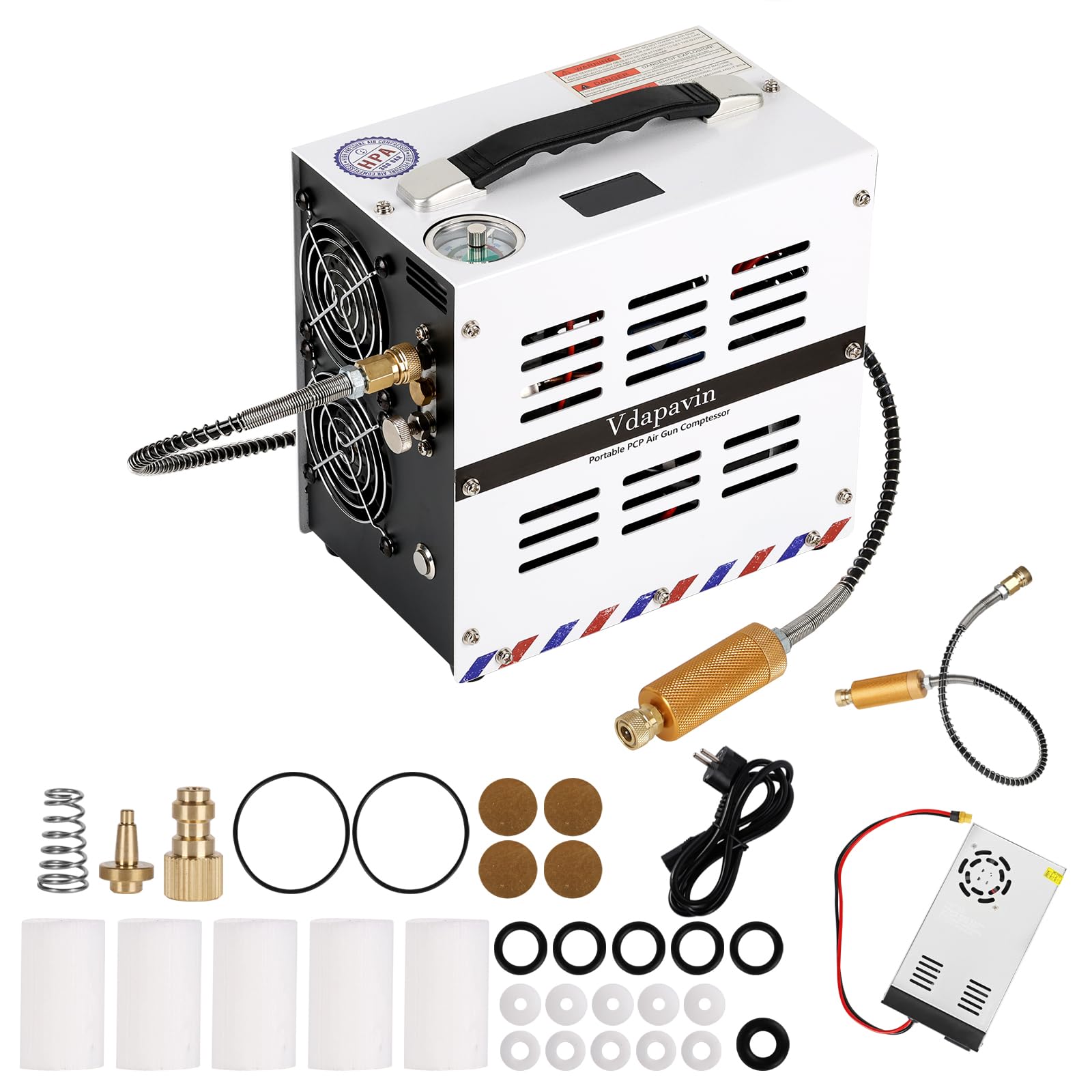 Vdapavin Pcp Air Compressor, Auto Stop 4500Psi/30Mpa,Oil/Water Free,Powered By 1* Lithium Ion 18V Battery(Not Included) Or Home