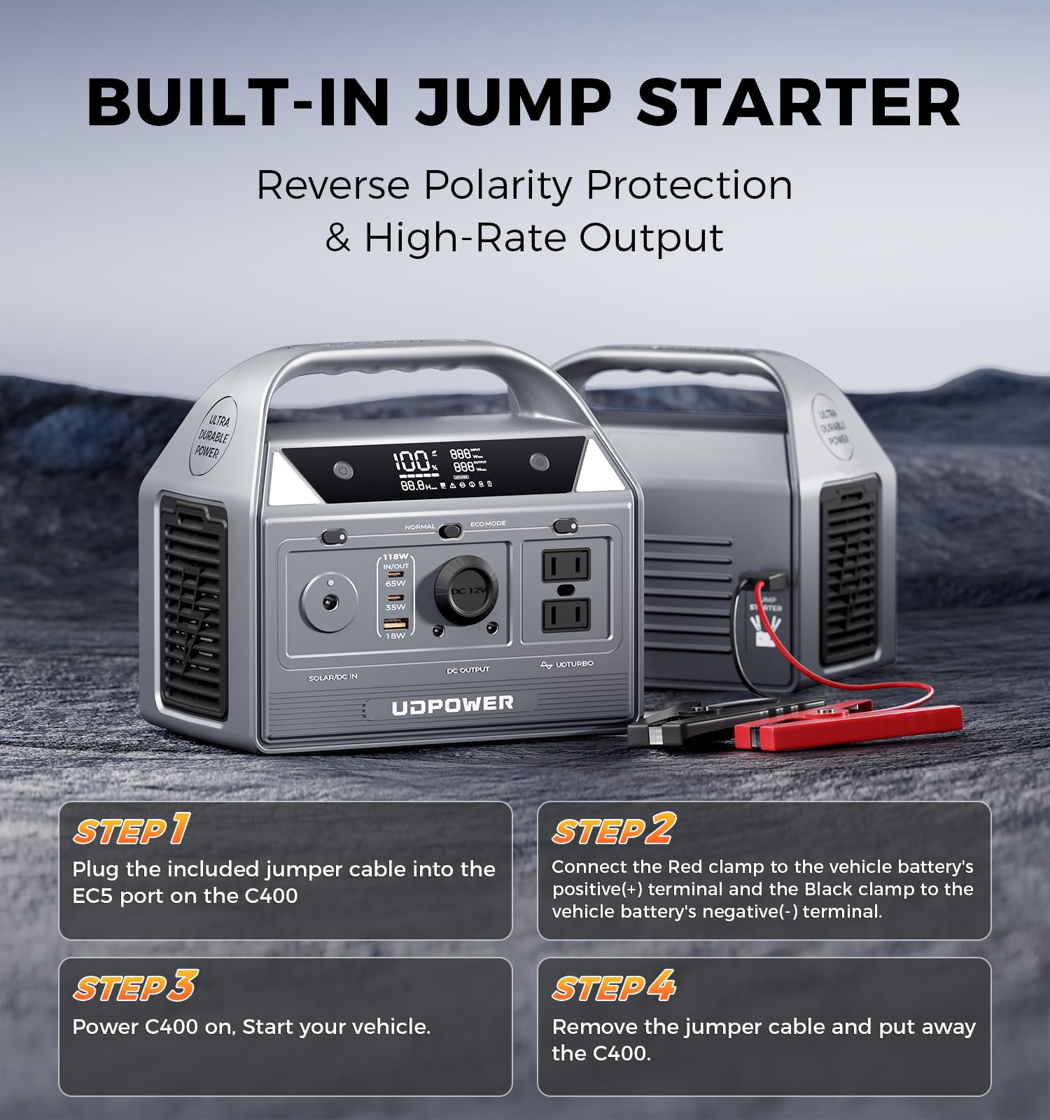 Udpower C400 256Wh Portable Power Station | 400W (800W Surge) Pure Sine Wave Ac Outlet + Pd3.0 Usb-C | Solar Generator For Campi