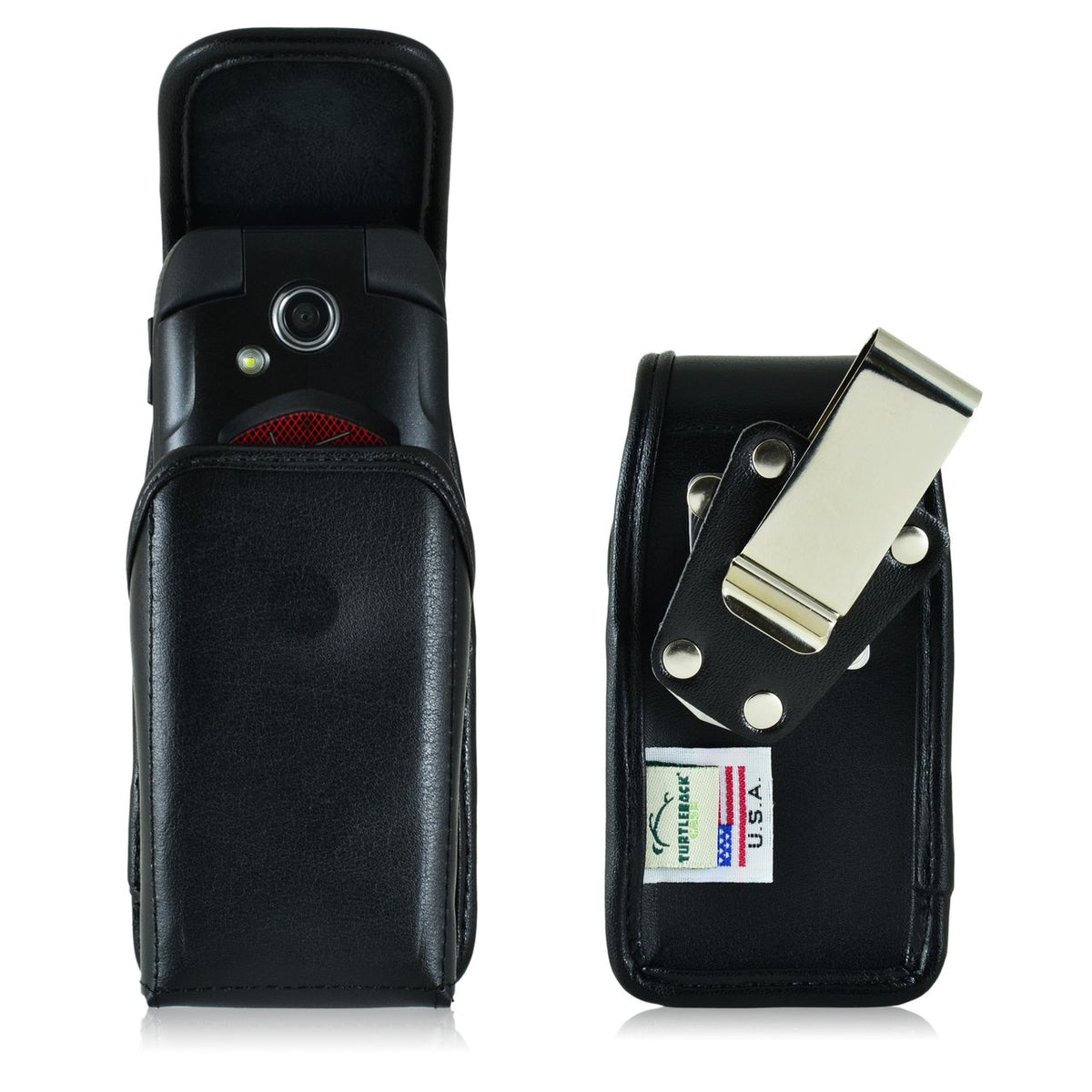 Turtleback Belt Case Compatible with Kyocera DuraXE, Dura XE Black Vertical Holster Leather Pouch with Heavy Duty Rotating Ratcheting Belt Clip