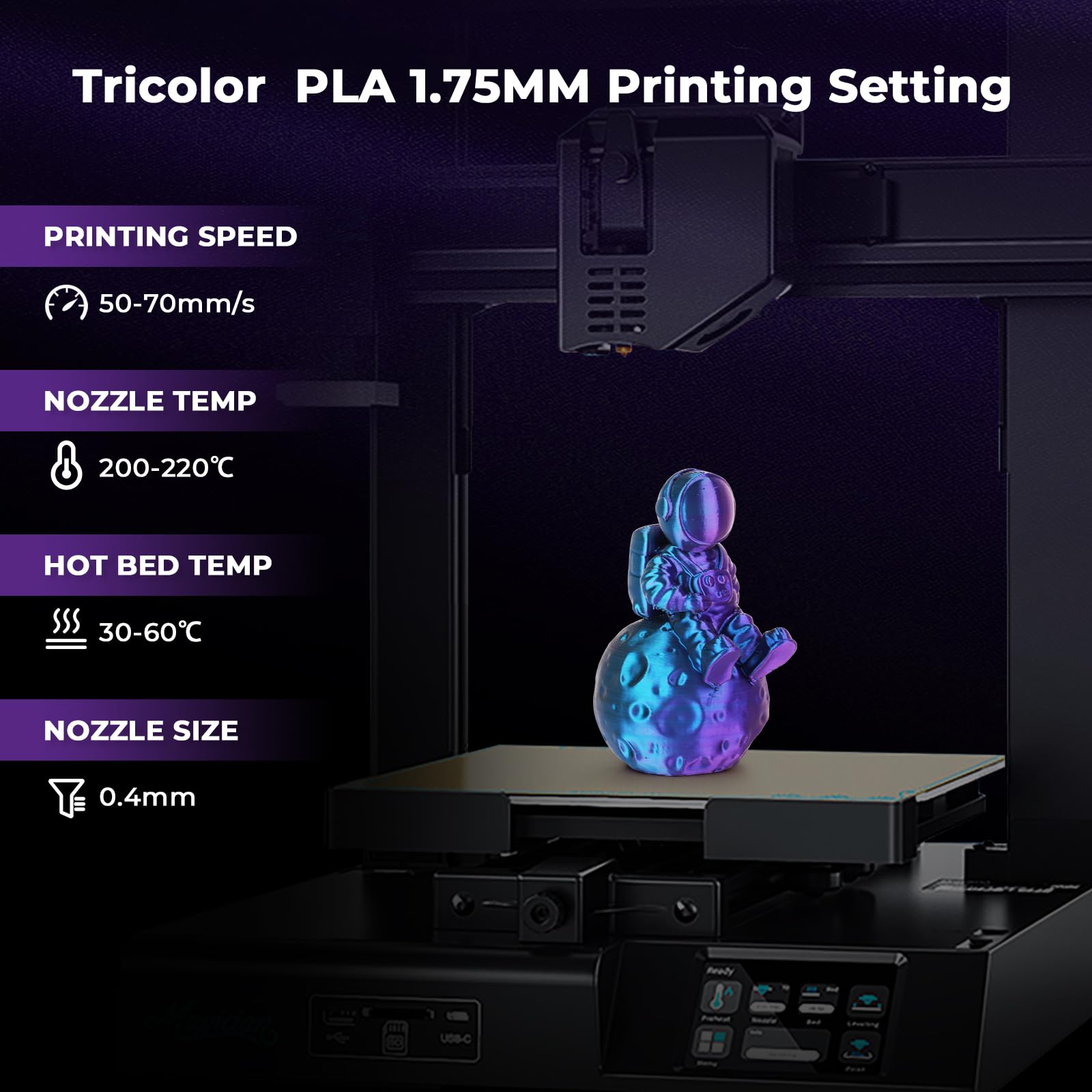 Amolen 3D Printer Filament, Triple Colors Coextrusion Silk Pla Filament 1.75Mm, Rainbow Pla Filament With Silk Pla Purple/Blue G