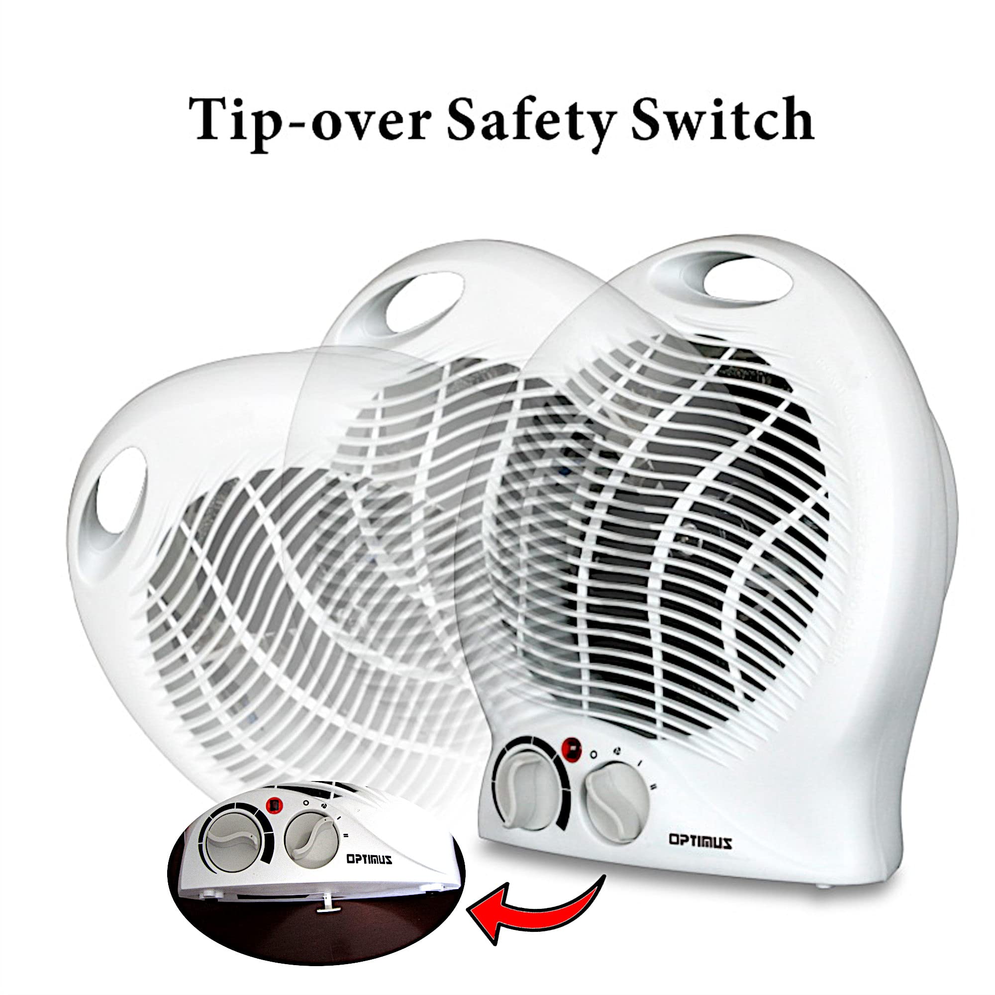 Optimus H-1322 Portable 2-Speed Fan Heater With Thermostat , White