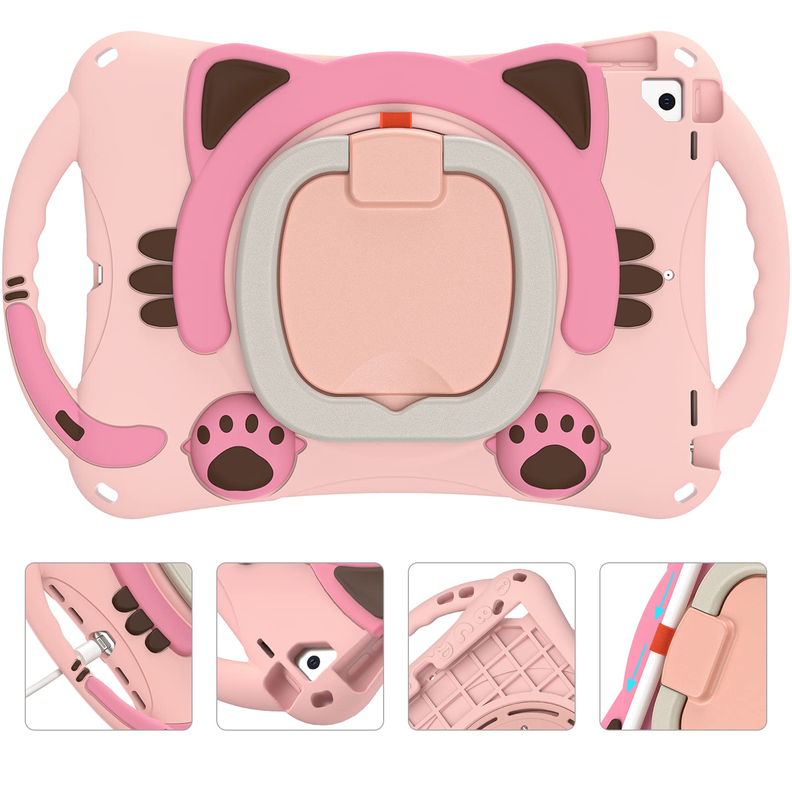 Braecn Ipad 9Th 8Th 7Th Generation 10.2 Case With Pencil Holder, Carrying Strap, Handle Grip, Kickstand For Ipad Air 3/Pro 10.5