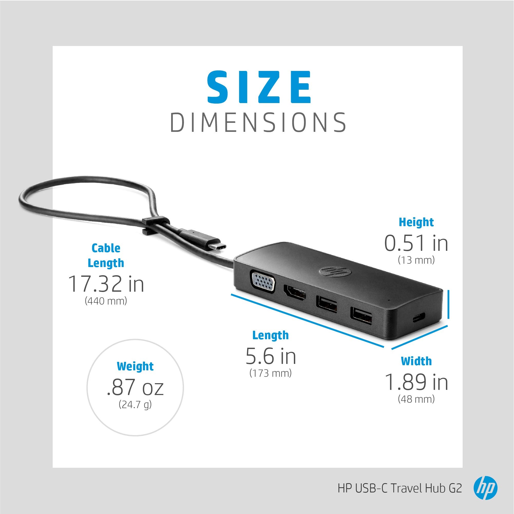 HP USB C� Travel Hub G2   Multi Port Dongle for Charging, Accessories, and Connecting an Extra Display   HDMI, VGA, and Two USB A 3.0 Ports   Scalable Power with 45W, 65W, or 90W Adapter